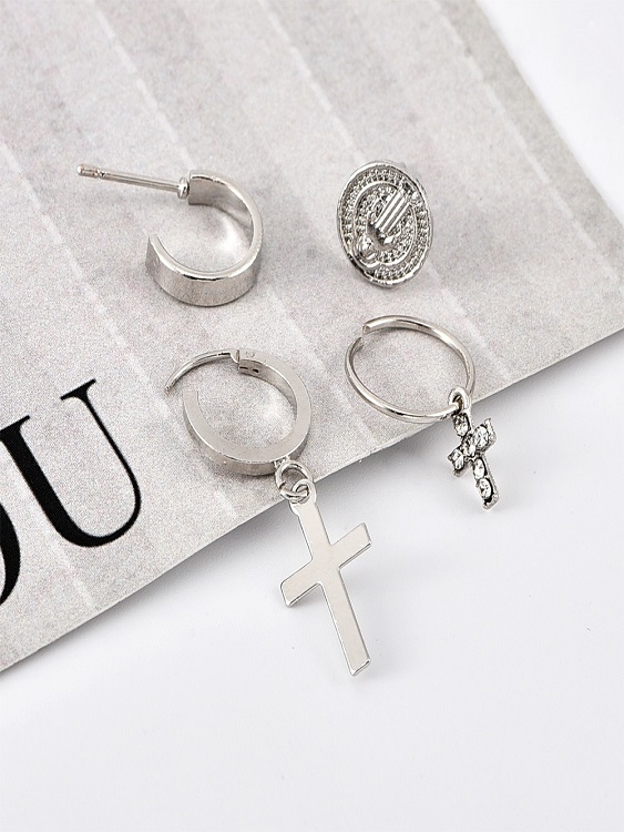 4 Stück Silber Strass Dekor Kreuz Ohrringe günstig online kaufen