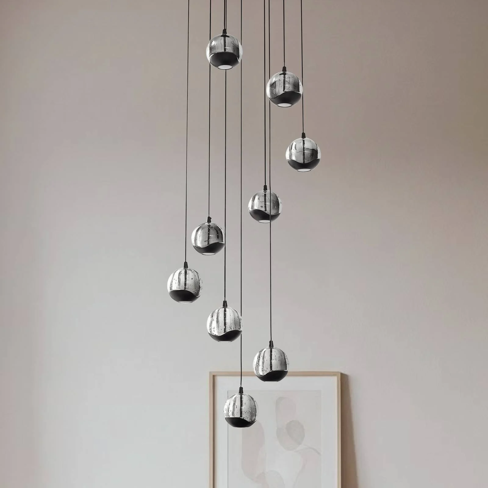 Lucande LED-Hängelampe Hayley, schwarz, 9-flg., Glas günstig online kaufen
