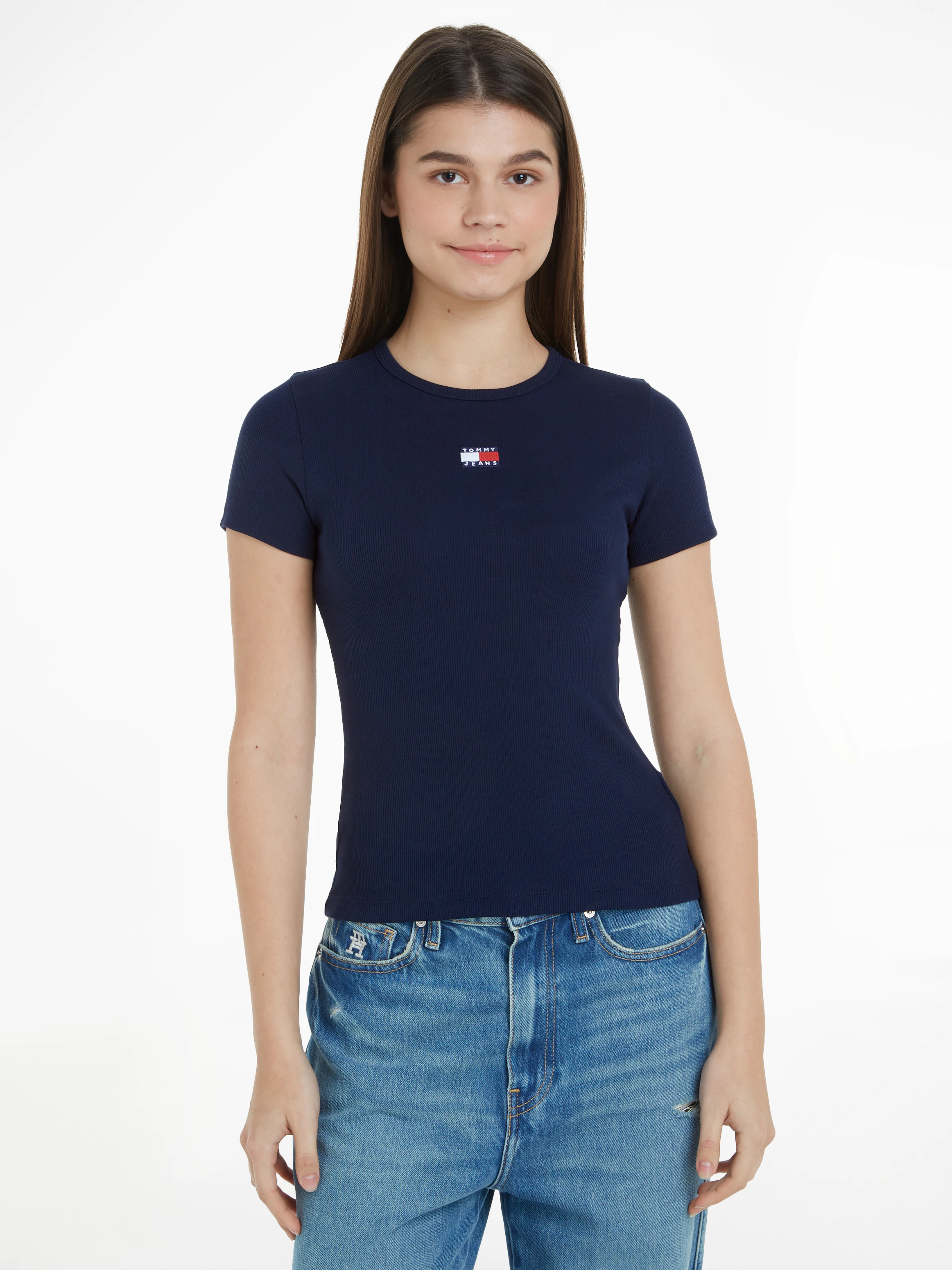 Tommy Jeans Kurzarmshirt "TJW SLIM BADGE RIB TEE", mit gerippter Struktur günstig online kaufen