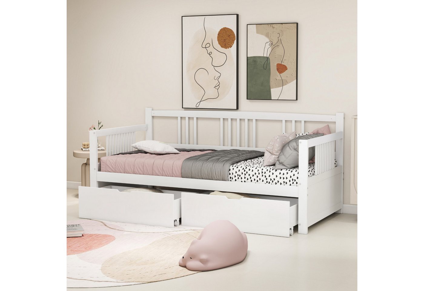 MODFU Kinderbett Schlafsofa Einzelbett (mit zwei Ablagefächern, Massivholzr günstig online kaufen