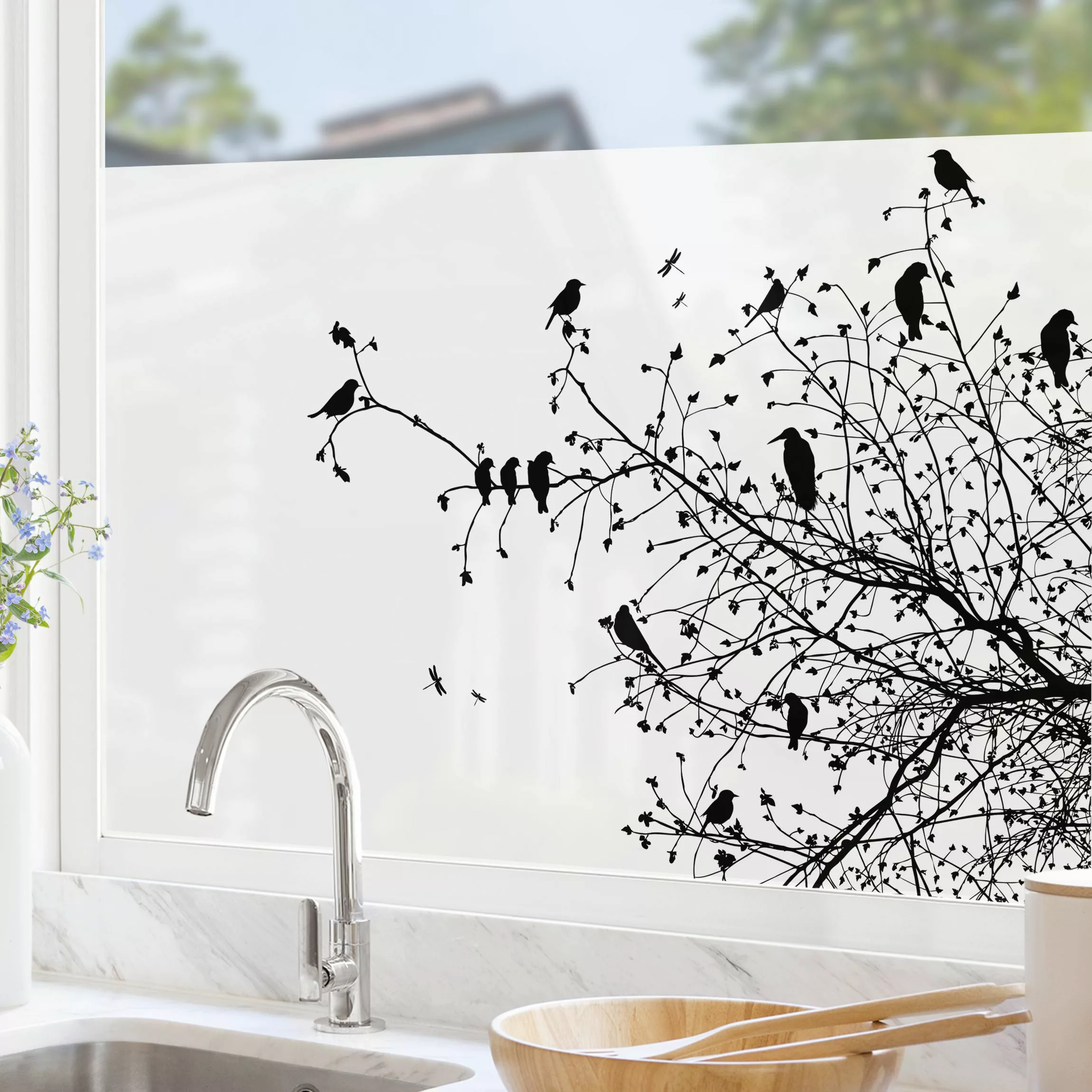 Fensterfolie Branches and Birds in Autumn günstig online kaufen