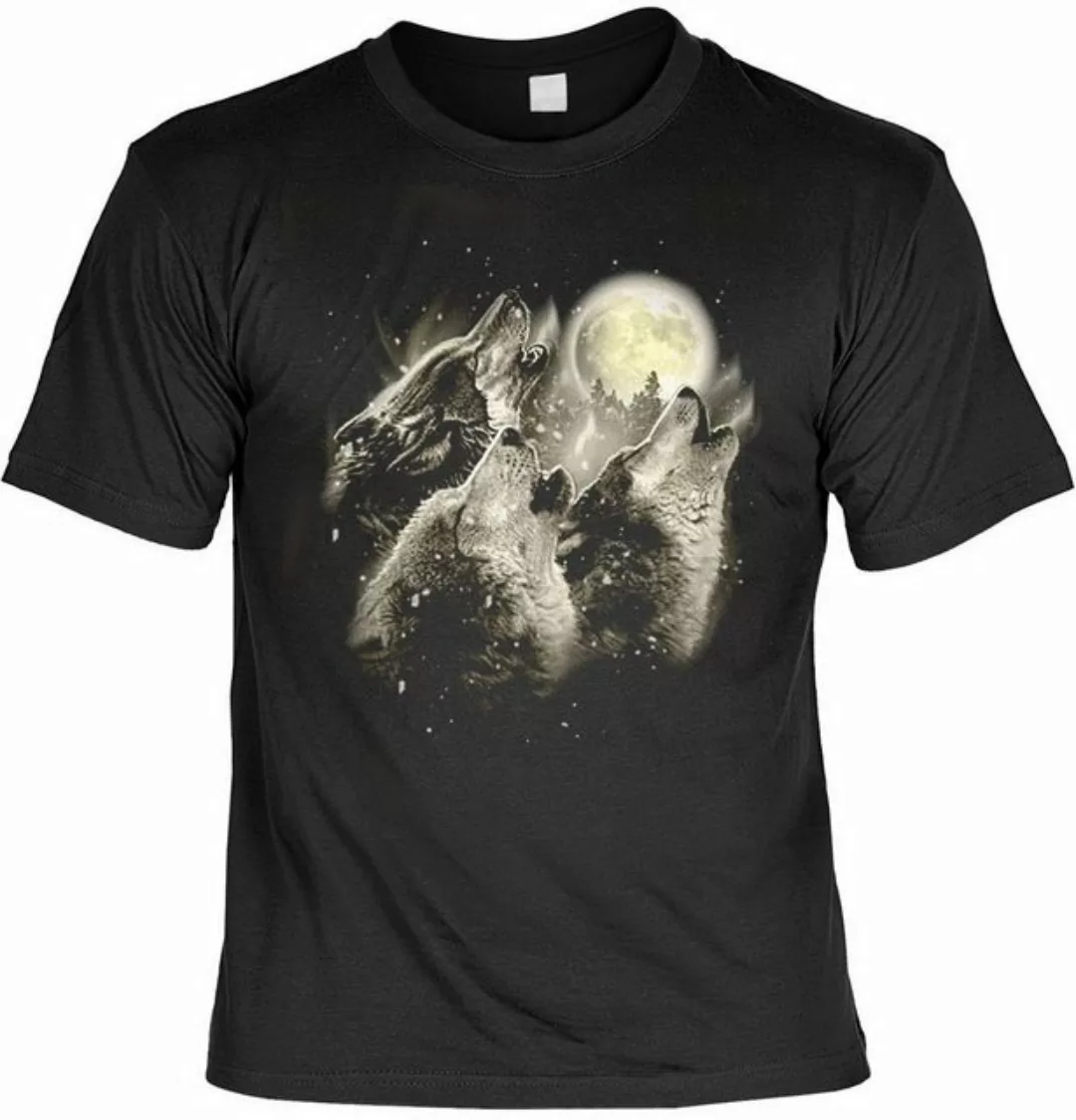 Tini - Shirts T-Shirt Wolf Motiv - T-Shirt Wölfe : 3 Wölfe im Mond günstig online kaufen