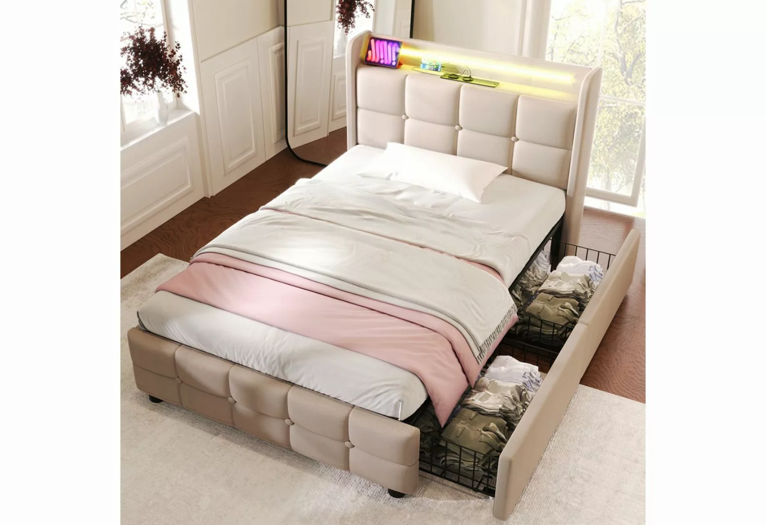 MODFU Polsterbett LED-Bett (mit aufladen USB Ladefunktion LED-Beleuchtung u günstig online kaufen
