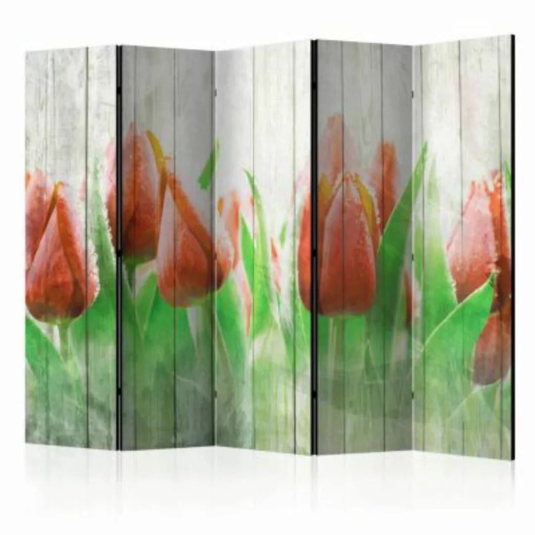 artgeist Paravent Red tulips on wood II [Room Dividers] mehrfarbig Gr. 225 günstig online kaufen