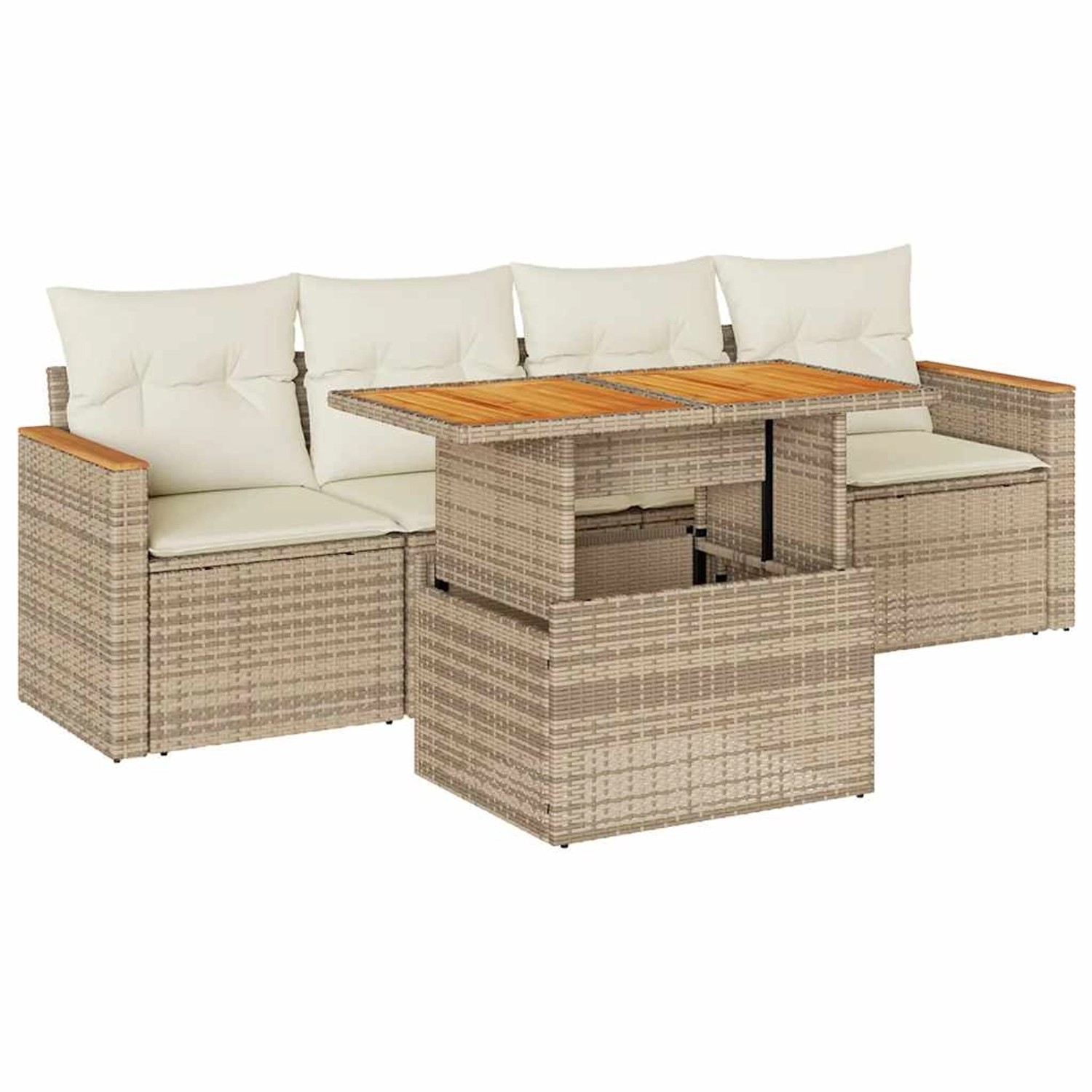 vidaXL 5-Tlg Garten-Sofagarnitur mit Kissen Beige Poly Rattan Akazie 332743 günstig online kaufen