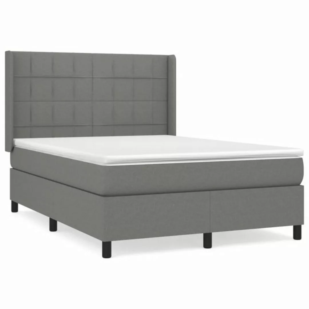 vidaXL Bettgestell Boxspringbett mit Matratze Dunkelgrau 140x200 cm Stoff B günstig online kaufen