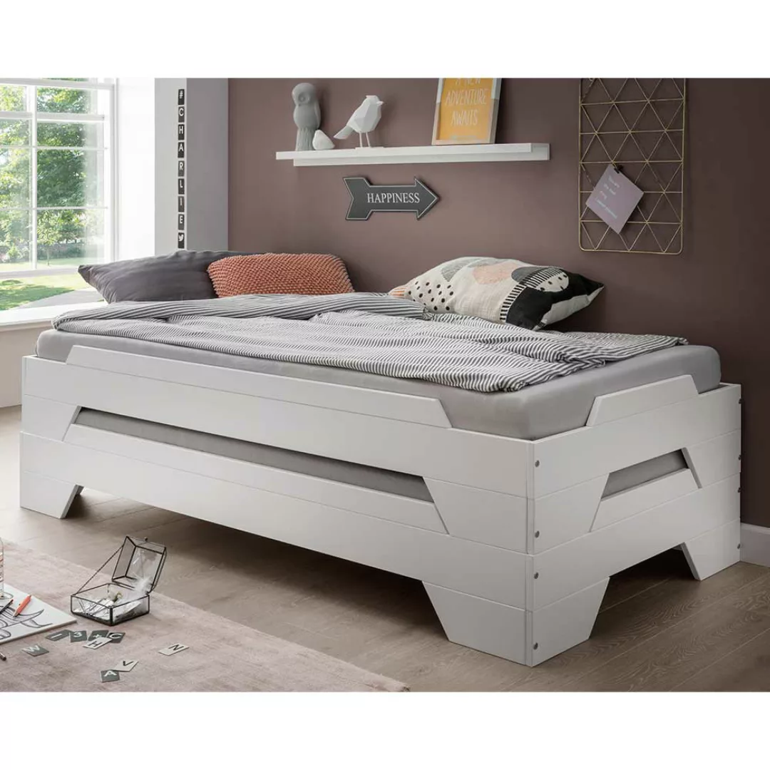 Weißes Stapelbett aus Buche Massivholz 90x200 cm Liegefläche günstig online kaufen