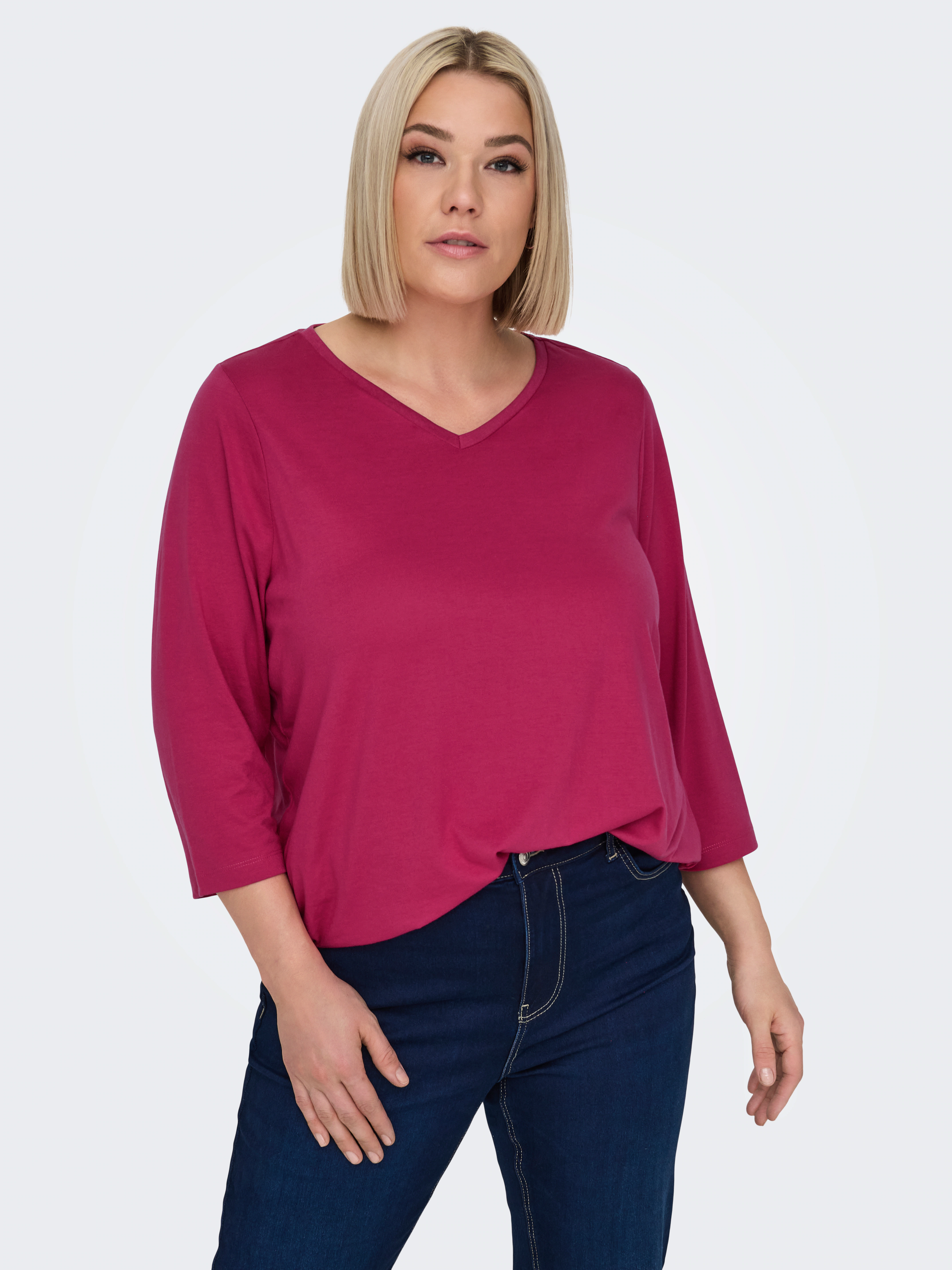 ONLY CARMAKOMA 3/4-Arm-Shirt "CARCARLINNE V-NECK 3/4 TOP JRS BF" günstig online kaufen