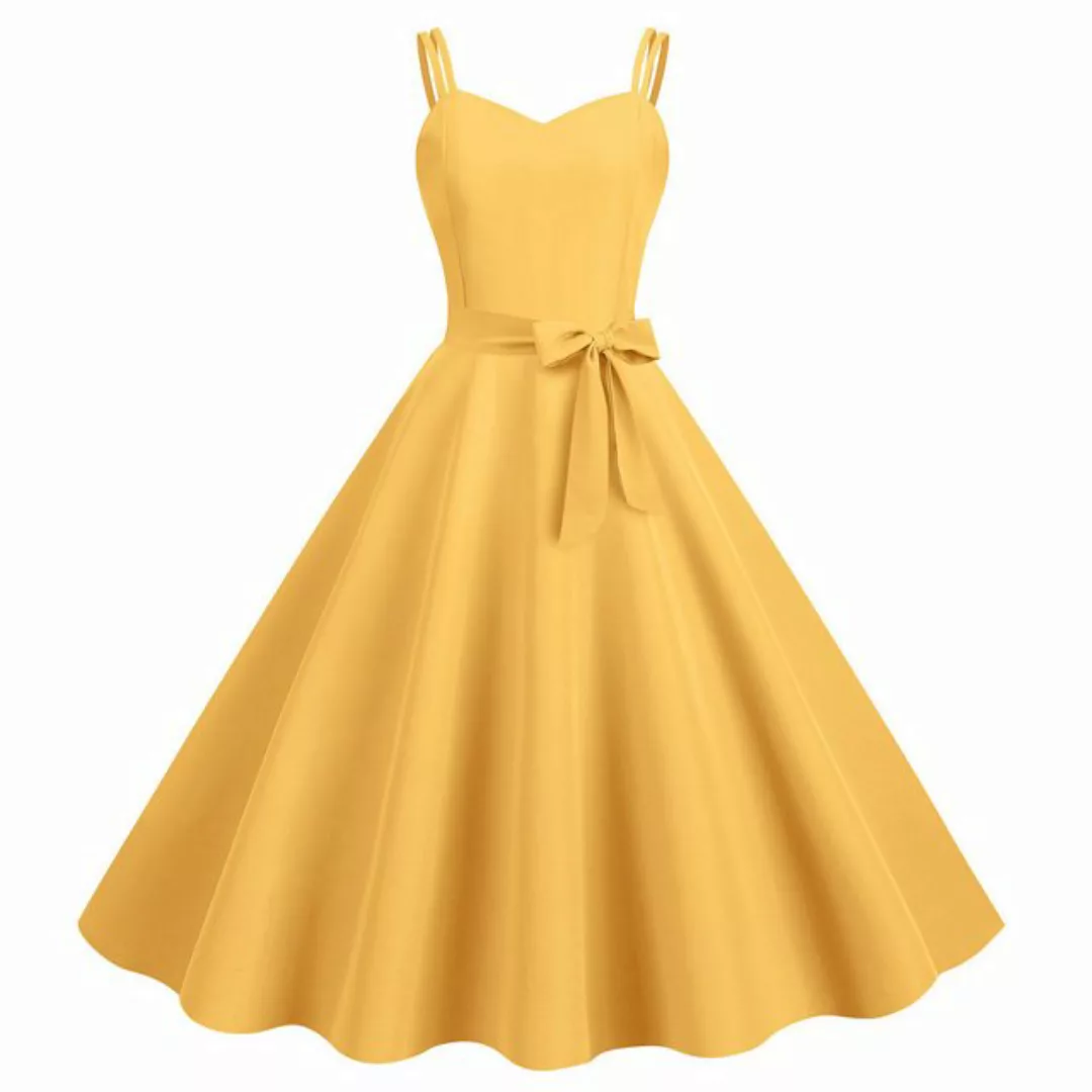 ZWY Spaghettikleid Strapskleid gelb Retro sexy Kleid langer Rock großer Roc günstig online kaufen