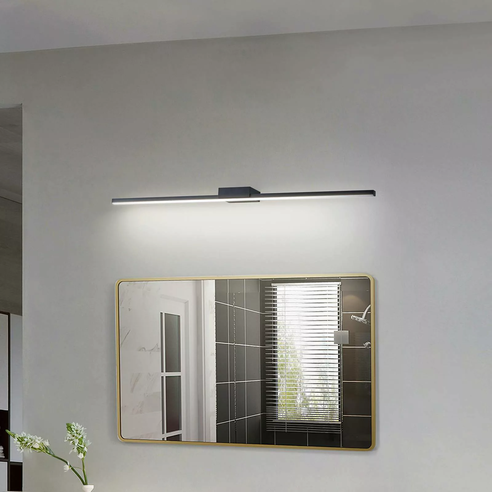 Lucande LED-Spiegellampe Kivana, schwarz, Metall, 90cm, IP44 günstig online kaufen