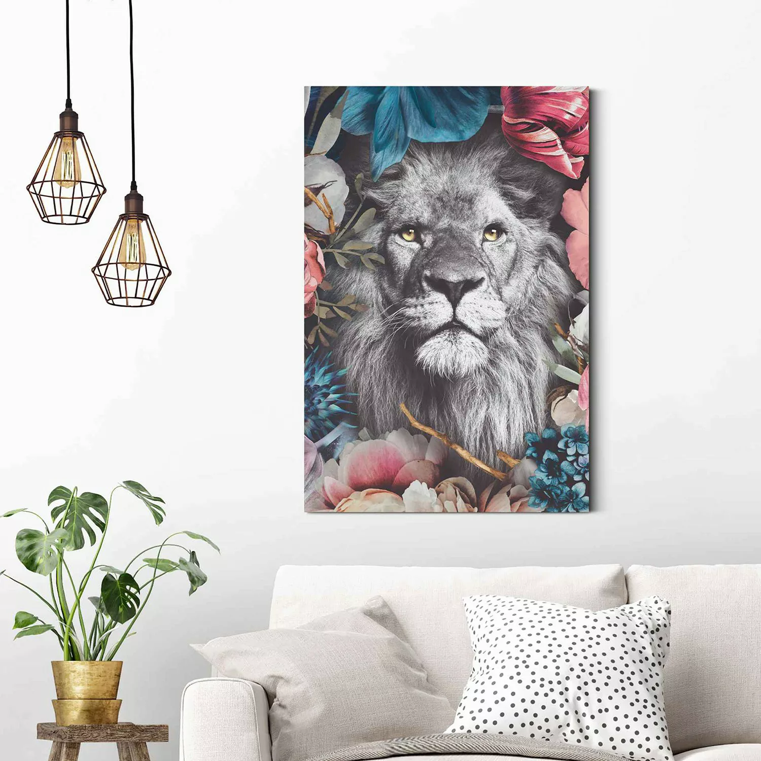 Reinders! Wandbild »Wandbild Löwe Blumenkranz - Pflanzen - Farbenfroh«, Löw günstig online kaufen