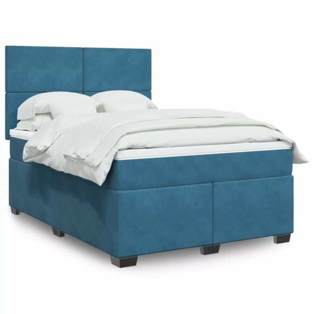 furnicato Bettgestell Boxspringbett mit Matratze Blau 140x190 cm Samt günstig online kaufen