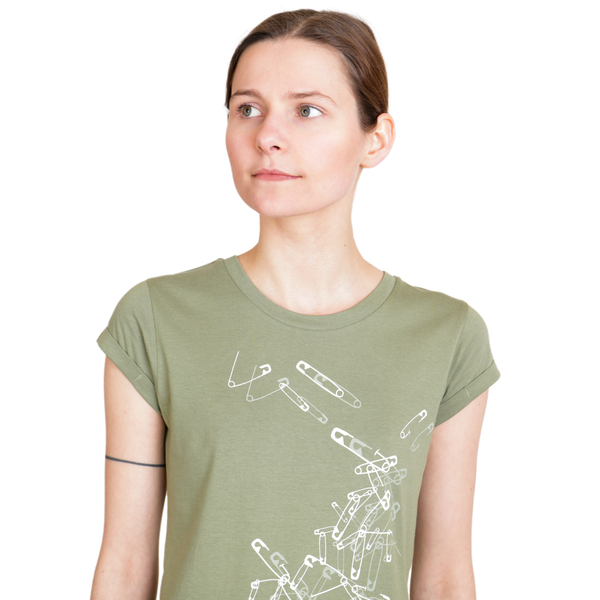 Damen T-shirt Aus Bio-baumwolle „Sicherheitsnadeln“ Khaki günstig online kaufen