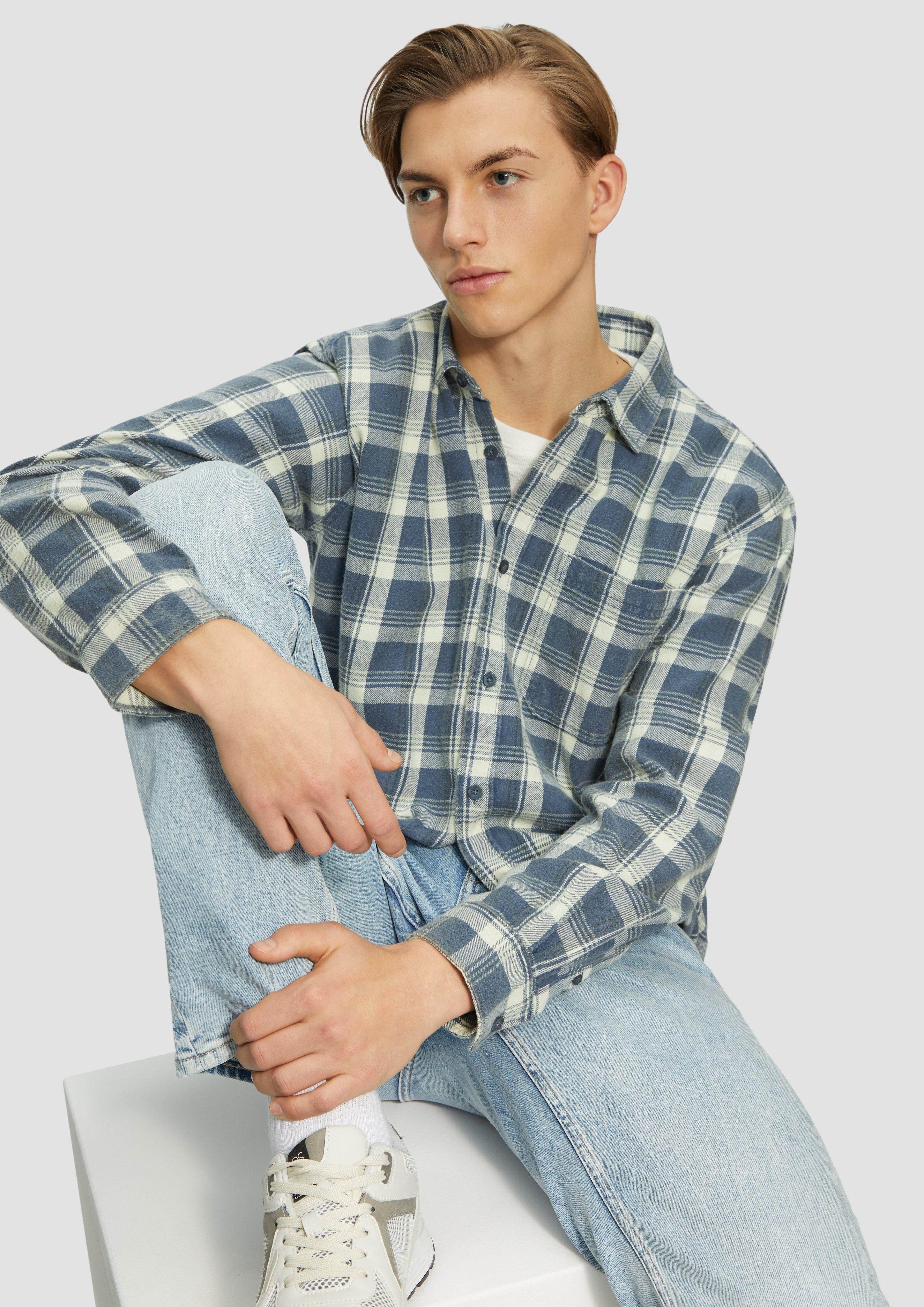 QS Langarmhemd Regular Fit: Gewaschenes Flanell-Hemd günstig online kaufen