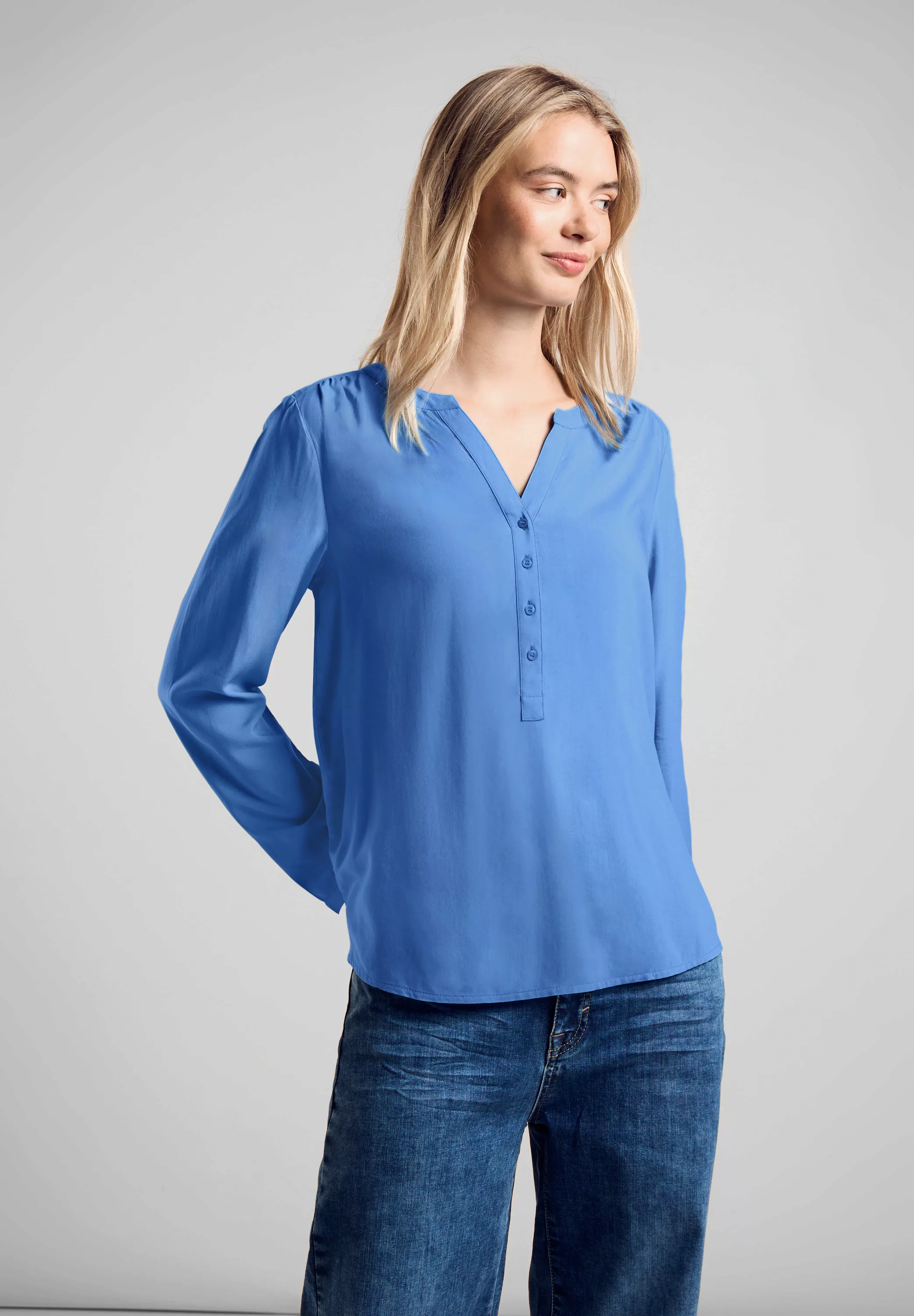 STREET ONE Klassische Bluse Street One Uni Basic Bluse in Marina Blue (1-tl günstig online kaufen