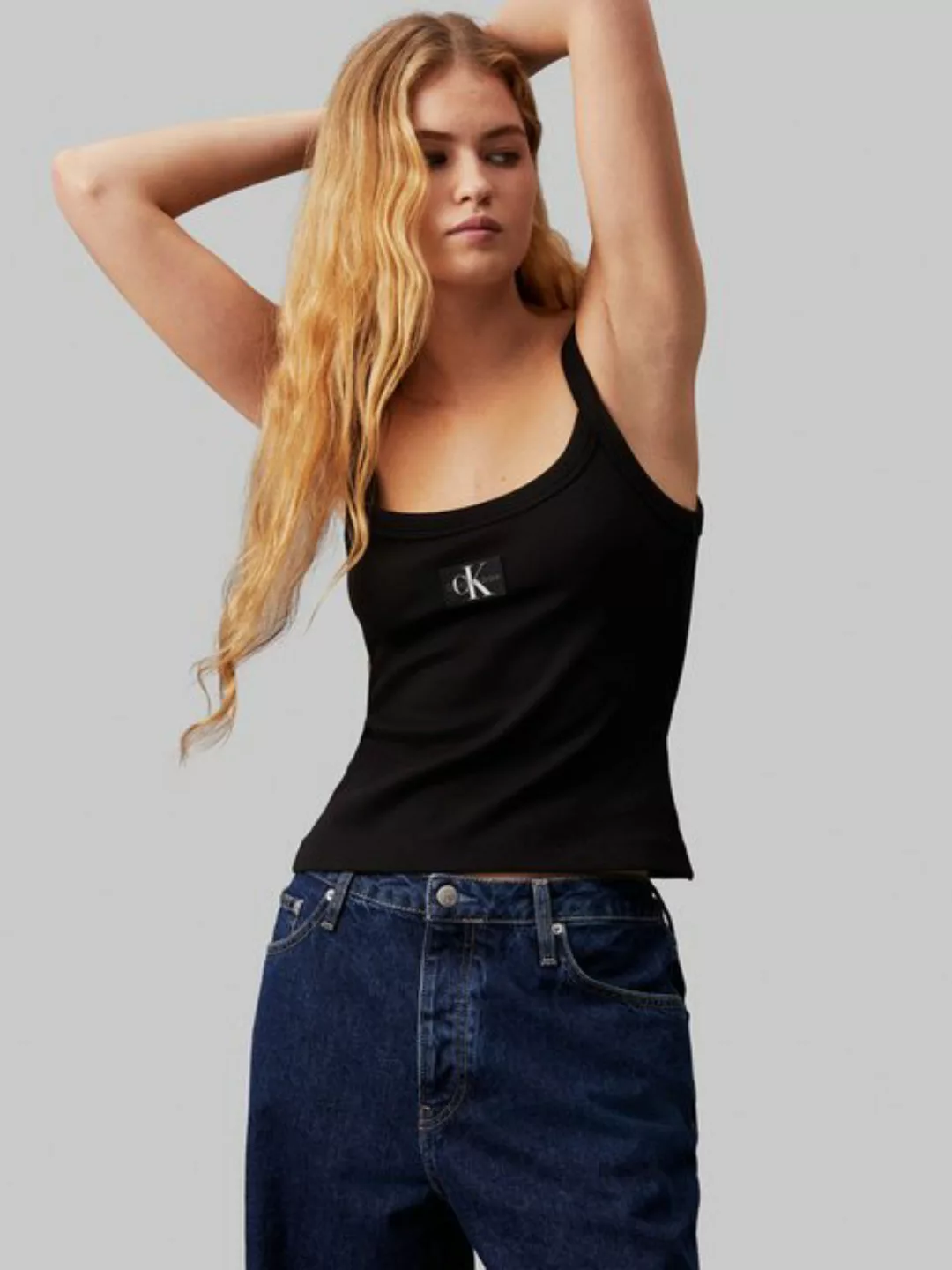 Calvin Klein Jeans Spaghettitop "WOVEN LABEL RIB TANK", mit Logopatch günstig online kaufen