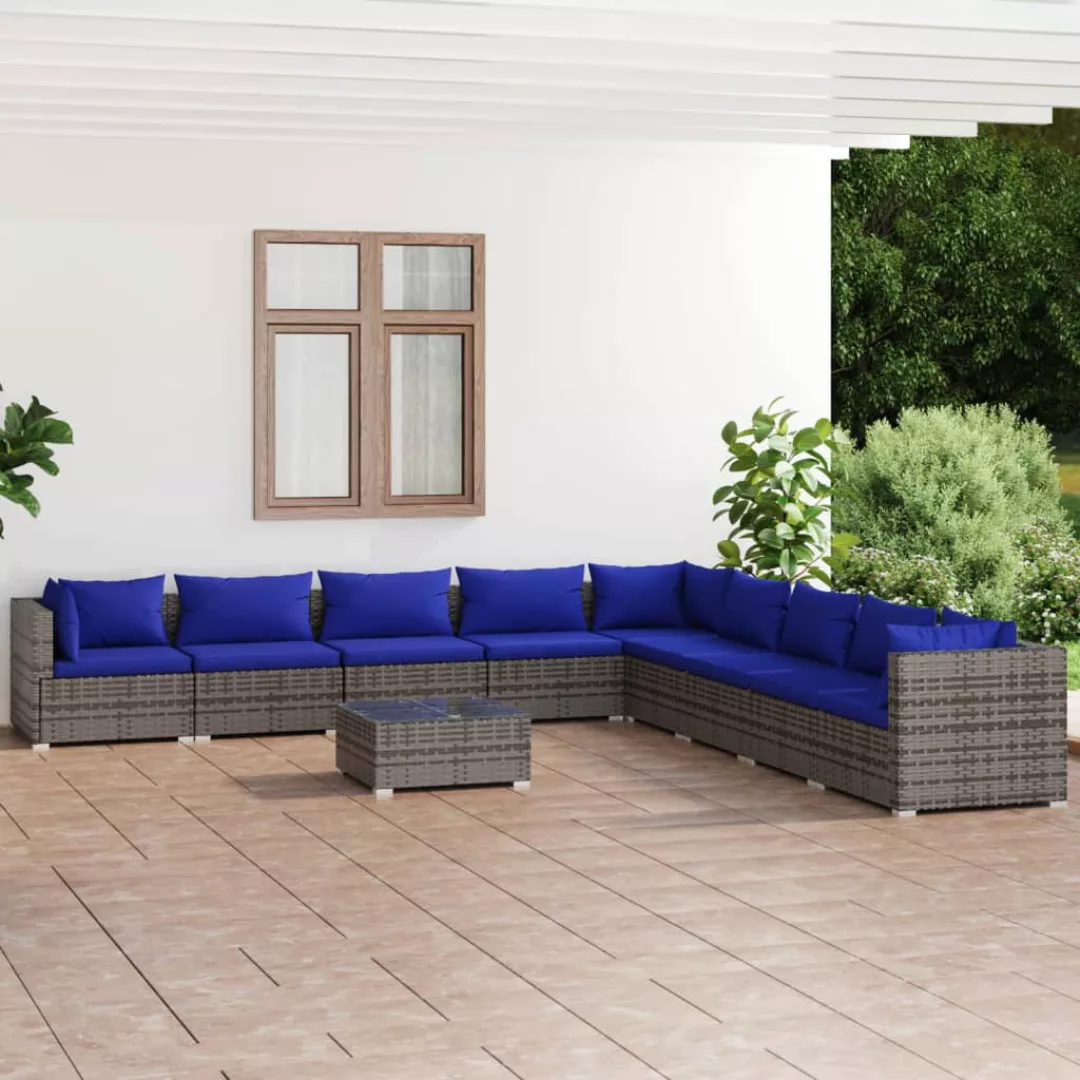 Vidaxl 10-tlg. Garten-lounge-set Mit Kissen Poly Rattan Grau günstig online kaufen