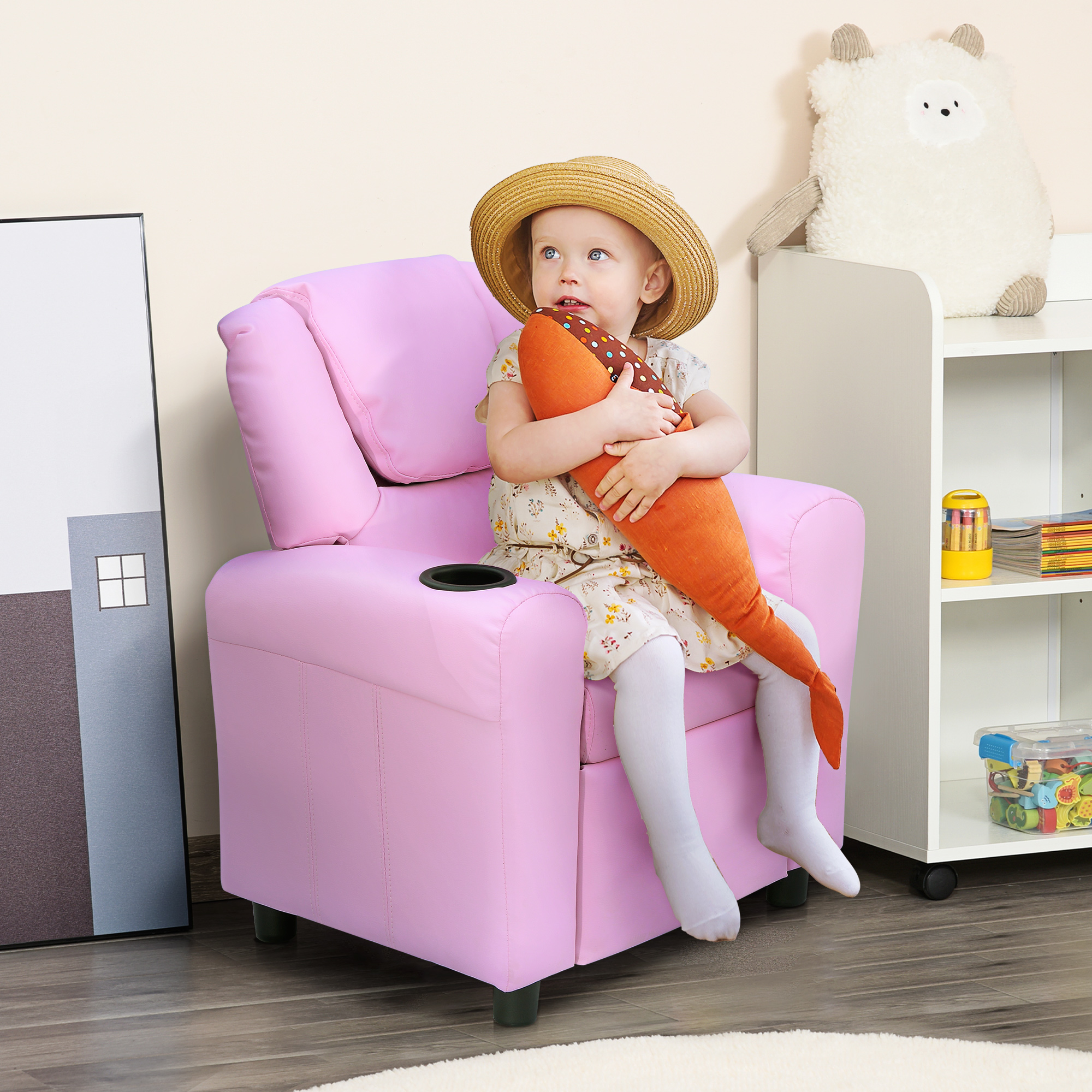 HOMCOM Kindersofa mit Liegefunktion für Kinder 3-6 Jahre, Rosa, mit Becherh günstig online kaufen