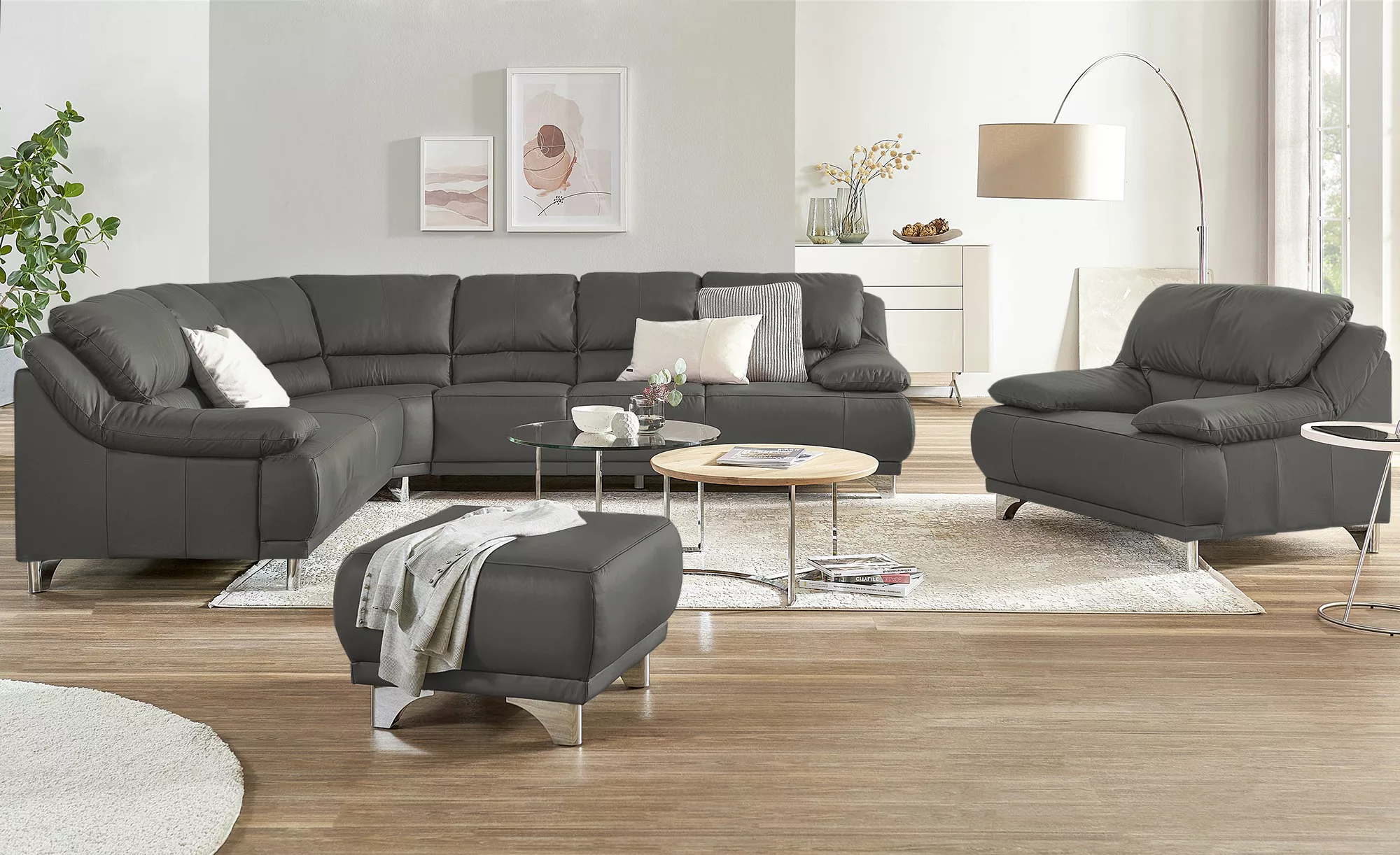 Ecksofa  aus Echtleder Maranello  ¦ grau ¦ Maße (cm): B: 295 H: 87 T: 253.0 günstig online kaufen