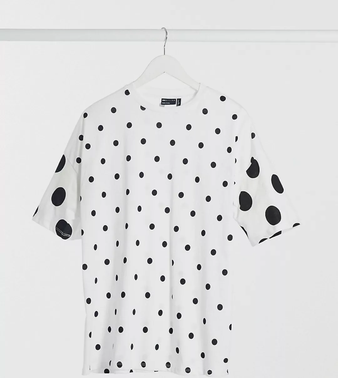 ASOS DESIGN Tall – Oversize-T-Shirt mit Punktemuster, in Schwarzweiß günstig online kaufen