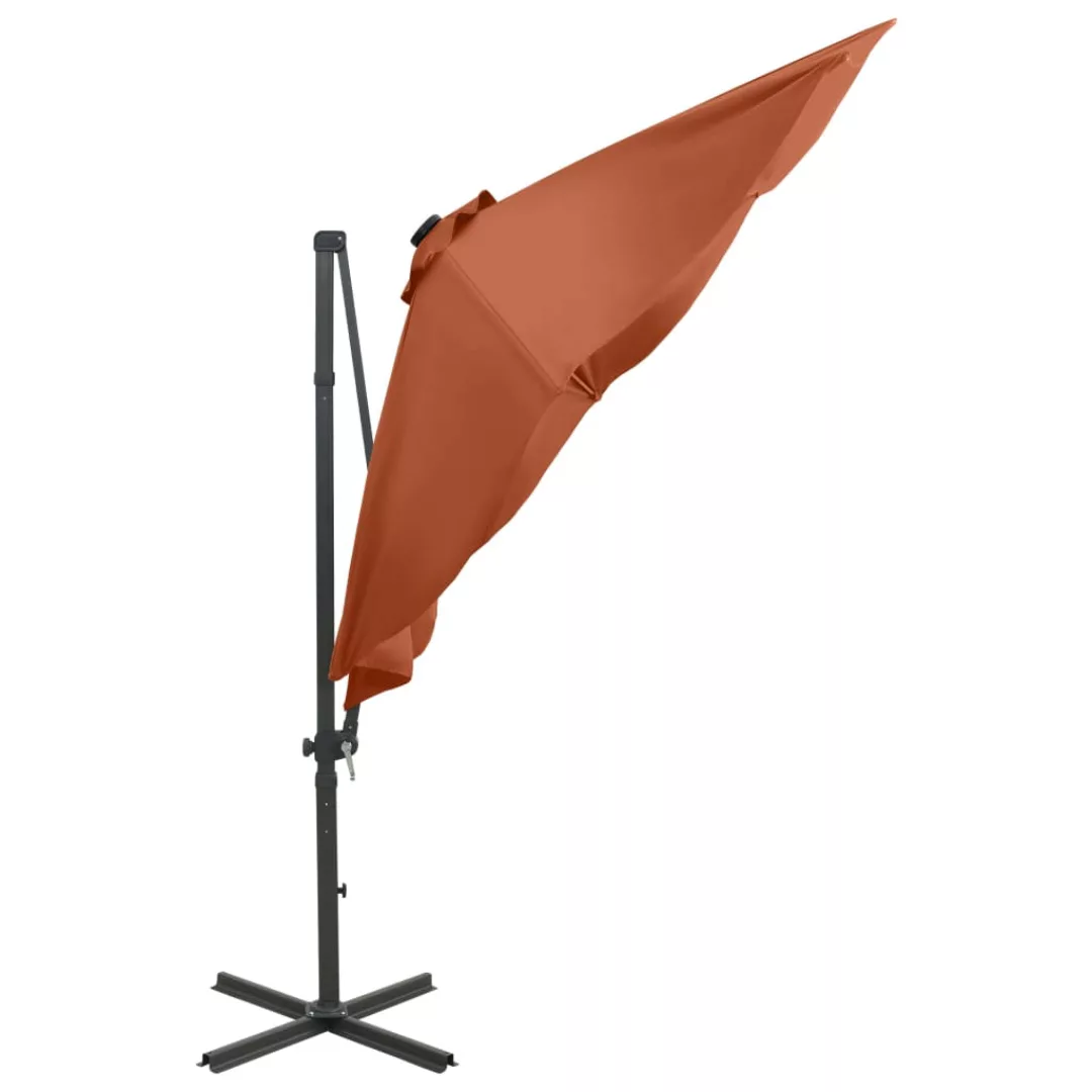 Ampelschirm Mit Mast Und Led-leuchten Terracotta-rot 300 Cm günstig online kaufen