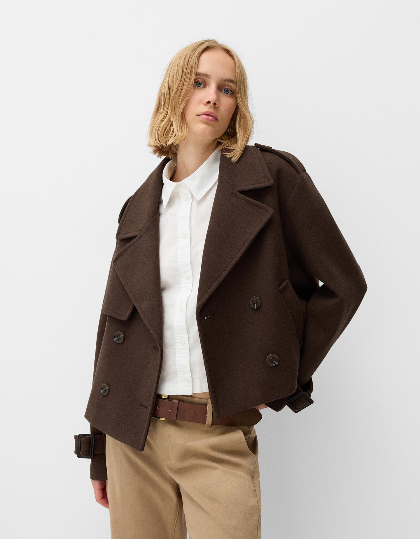 Bershka Kurze Trench-Jacke Soft Damen Xs Braun günstig online kaufen