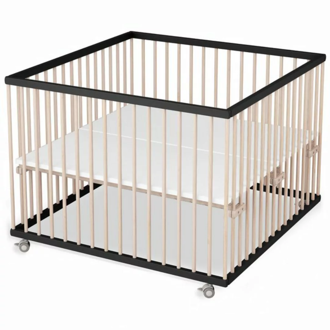 Sämann Babybett Laufgitter 100x100 cm mit Matratze Cloud Air - schwarz/natu günstig online kaufen