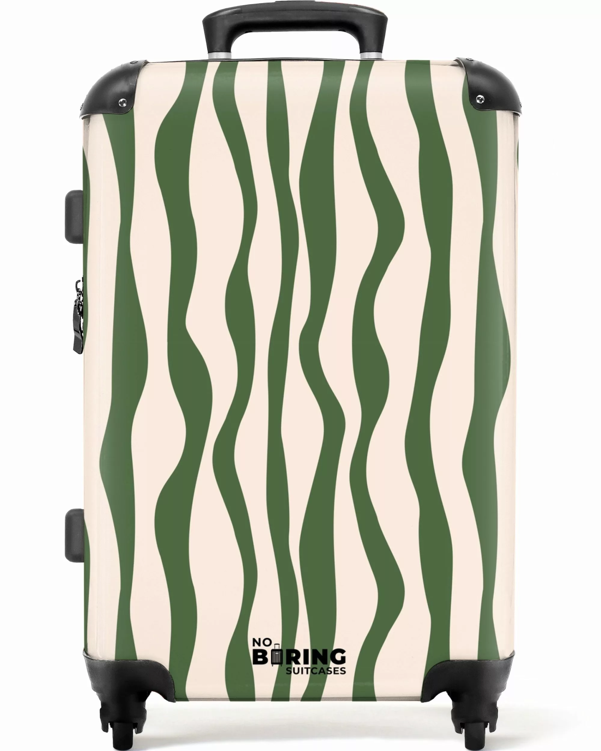 NoBoringSuitcases.com© Hartschalen-Trolley Beige mit grünen Linien günstig online kaufen