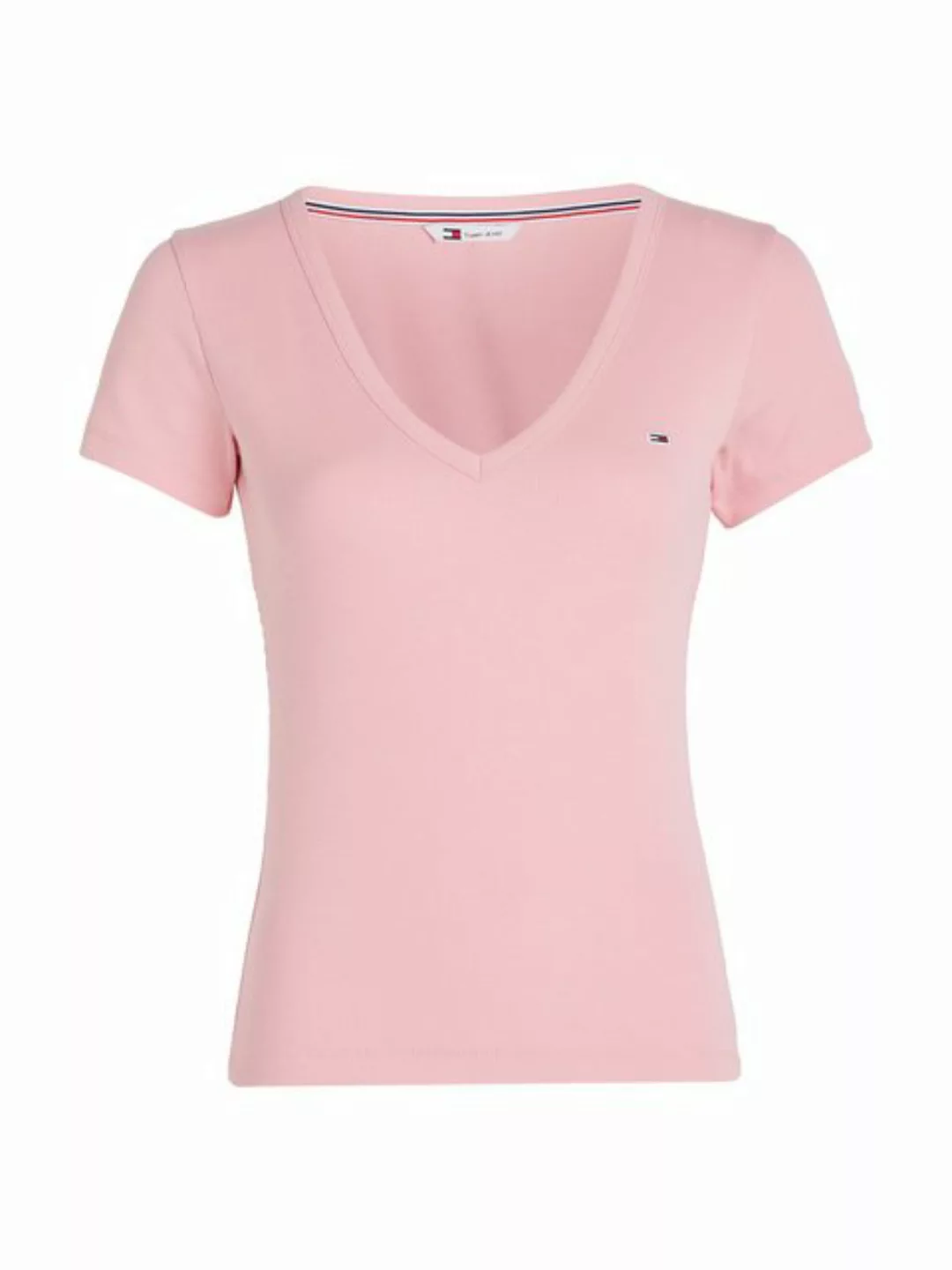 Tommy Jeans T-Shirt Slim Essential Rib V-Neck Rippshirt mit Logostickerei günstig online kaufen