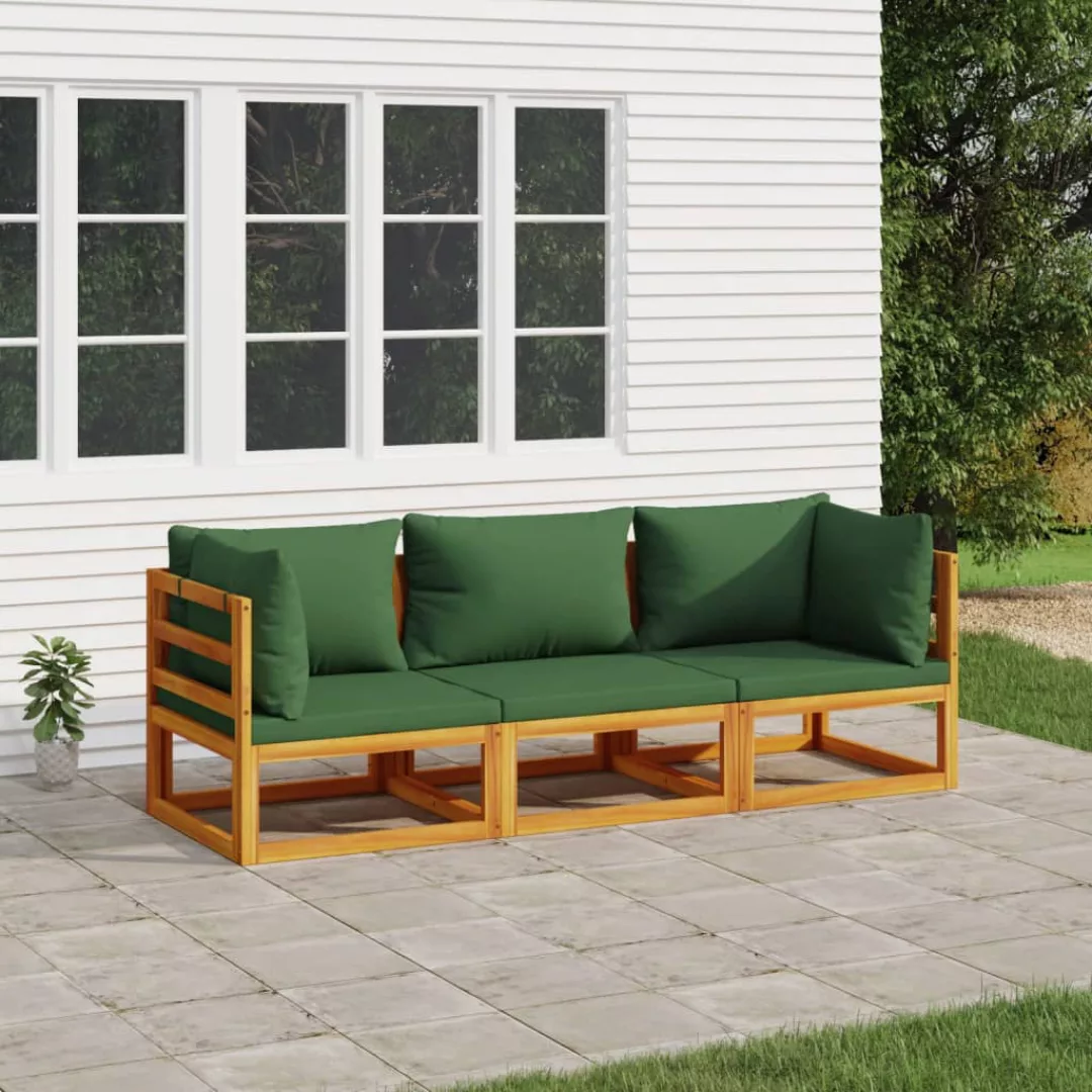 Vidaxl 3-tlg. Garten-lounge-set Mit Grünen Kissen Massivholz günstig online kaufen