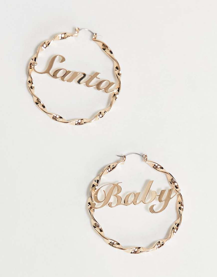 ASOS DESIGN – Christmas – Goldfarbene Creolen mit Santa-Baby-Design günstig online kaufen