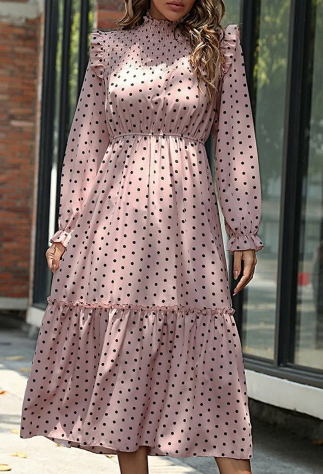 SEGUEN Druckkleid Temperamentvolles Polka-Dot-Kleid (Modisches Rüschen-Lang günstig online kaufen