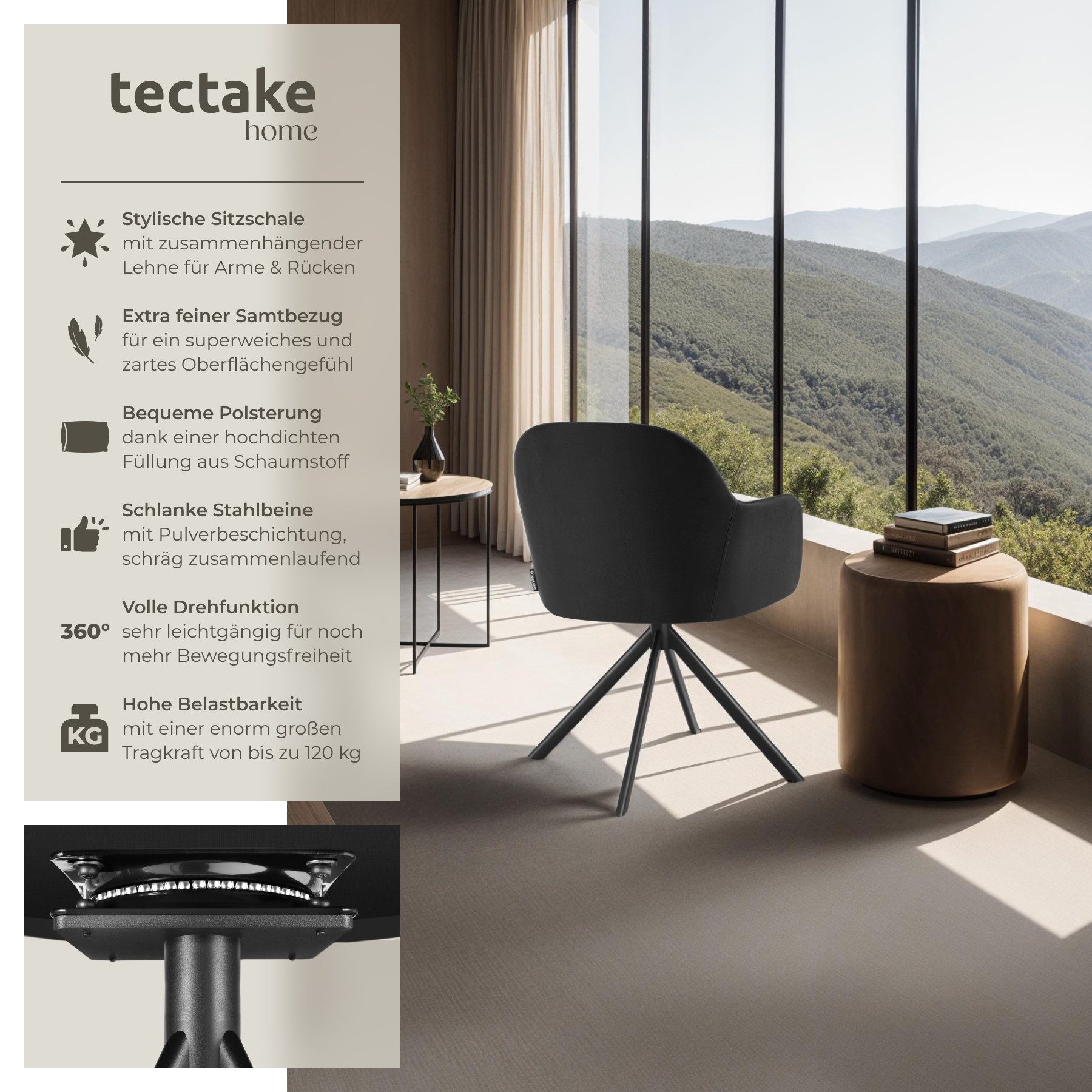tectake Esszimmerstuhl Samt-Drehstuhl (Set., 6 St), günstig online kaufen
