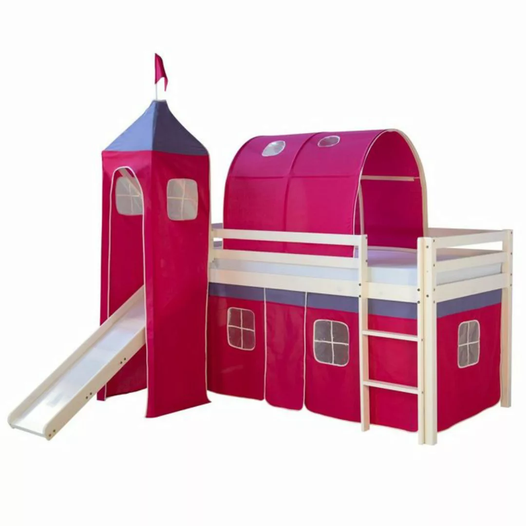 Homestyle4u Hochbett Kinderbett mit Matratze Rutsche Turm Pink Tunnel 90x20 günstig online kaufen