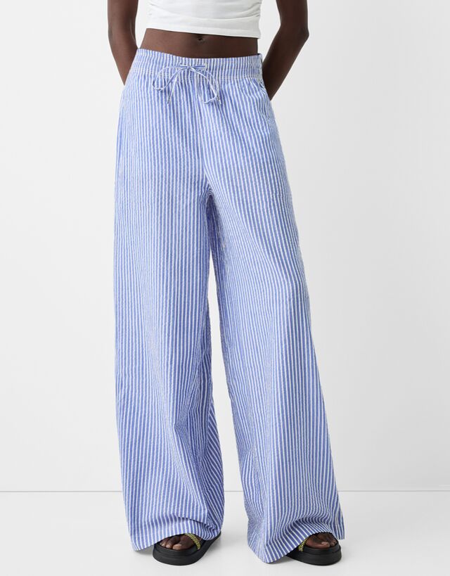 Bershka Straight-Fit-Hose In Knitteroptik Damen Xl Blau günstig online kaufen
