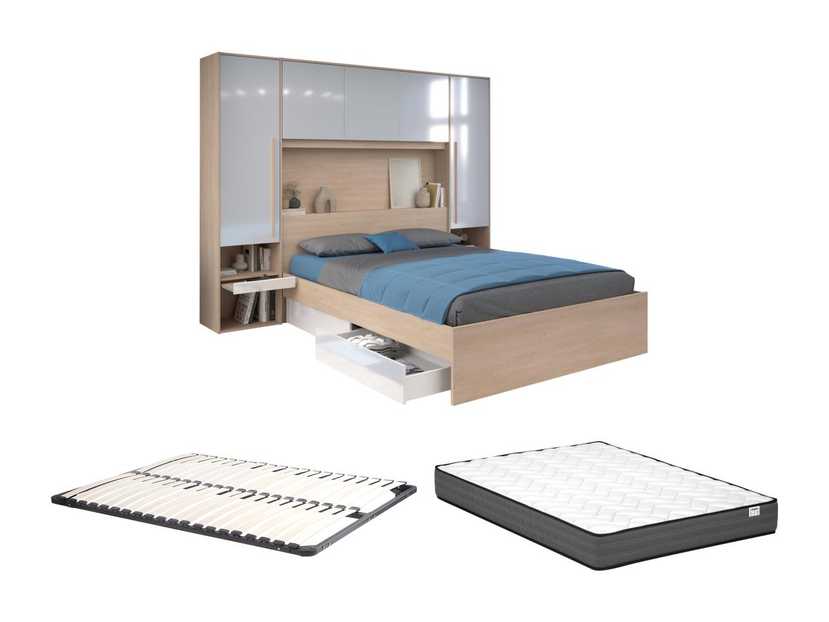 Bett mit Stauraum + Lattenrost + Matratze - 160 x 200 cm - Mit LED-Beleucht günstig online kaufen