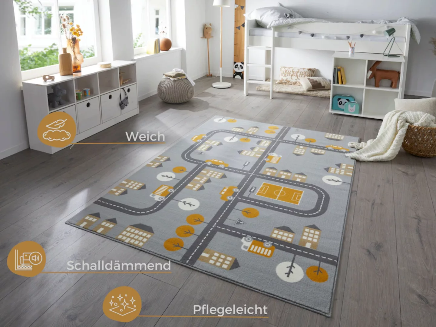 HANSE Home Kinderteppich »Town«, rechteckig, 0,9 mm Höhe, Kurzflor, Kindert günstig online kaufen