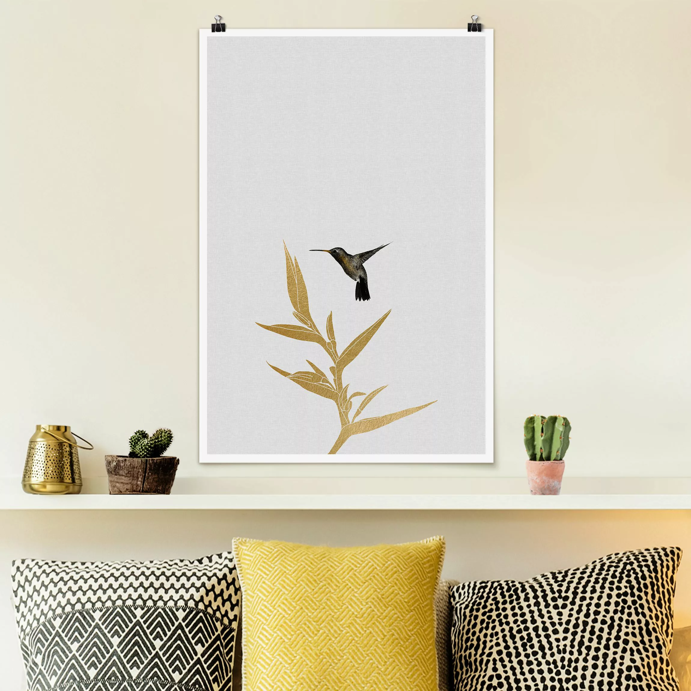 Poster Kolibri und tropische goldene Blüte II günstig online kaufen