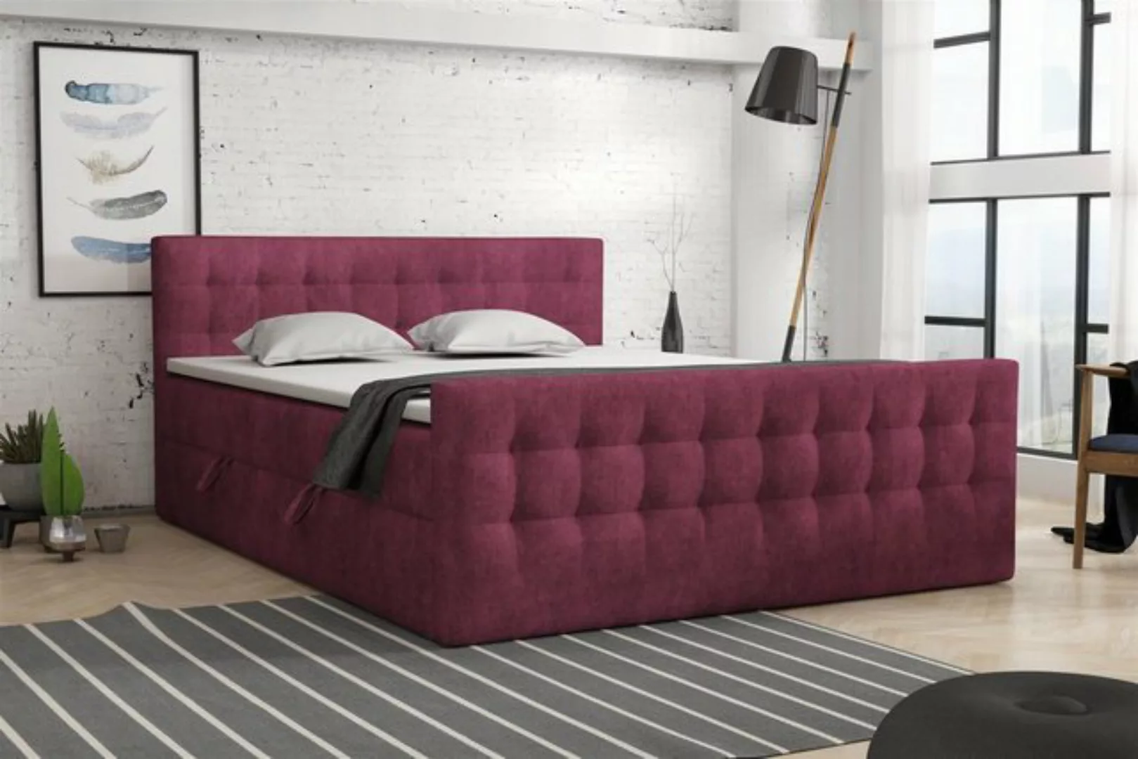 Fun Möbel Boxspringbett Schlafzimmerbett ANKER Deluxe in Stoff / neu Farben günstig online kaufen