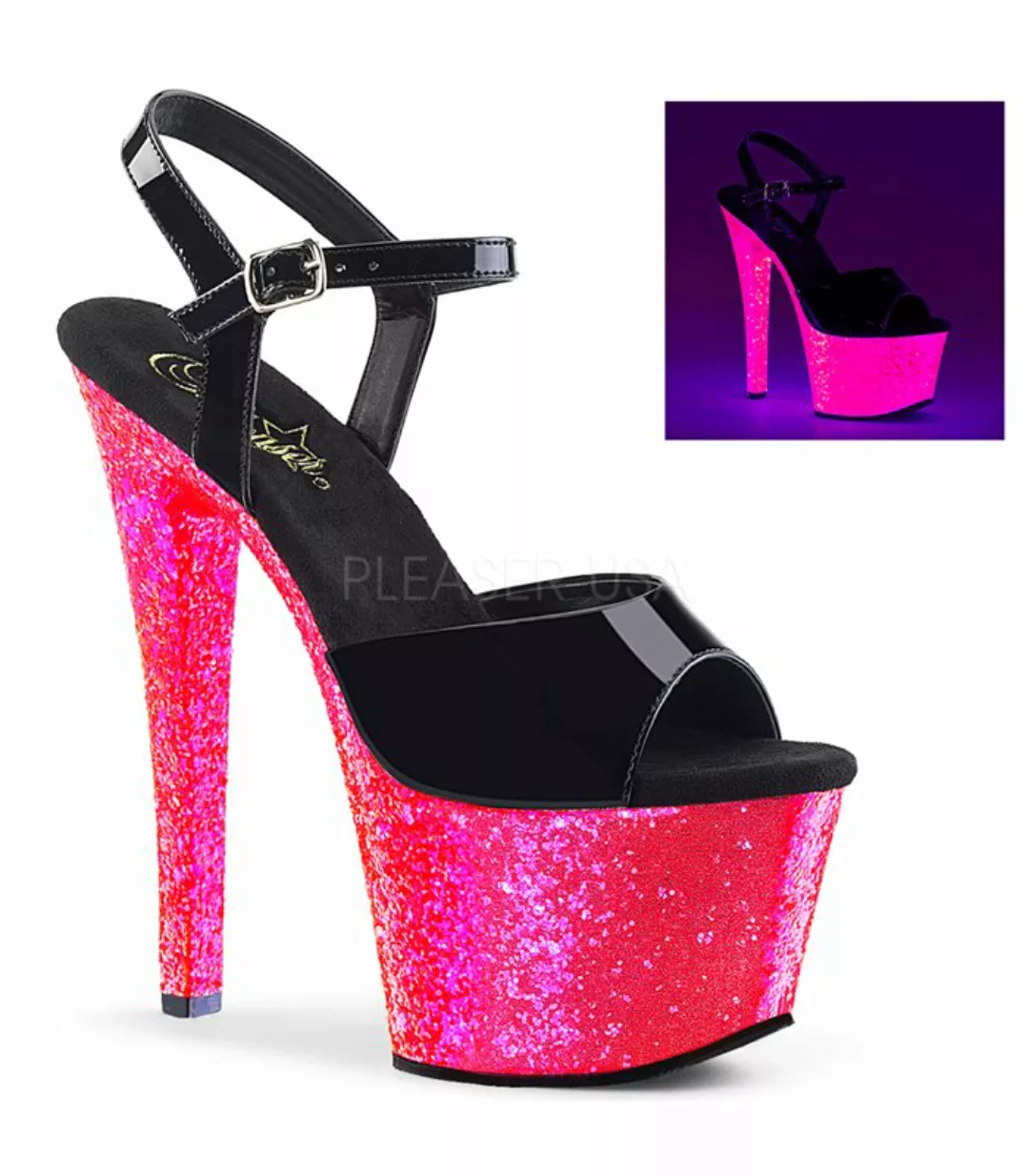 Plateau Sandalette SKY-309UVLG - Schwarz/Neon Pink (Schuhgröße: EUR 36) günstig online kaufen
