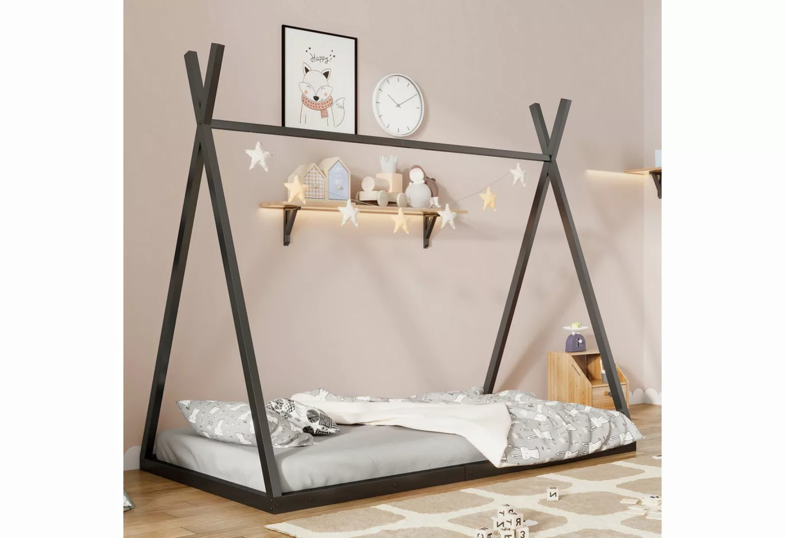 Flieks Metallbett, Kinderbett Einzelbett Dreiecksform 90x200cm mit Lattenro günstig online kaufen