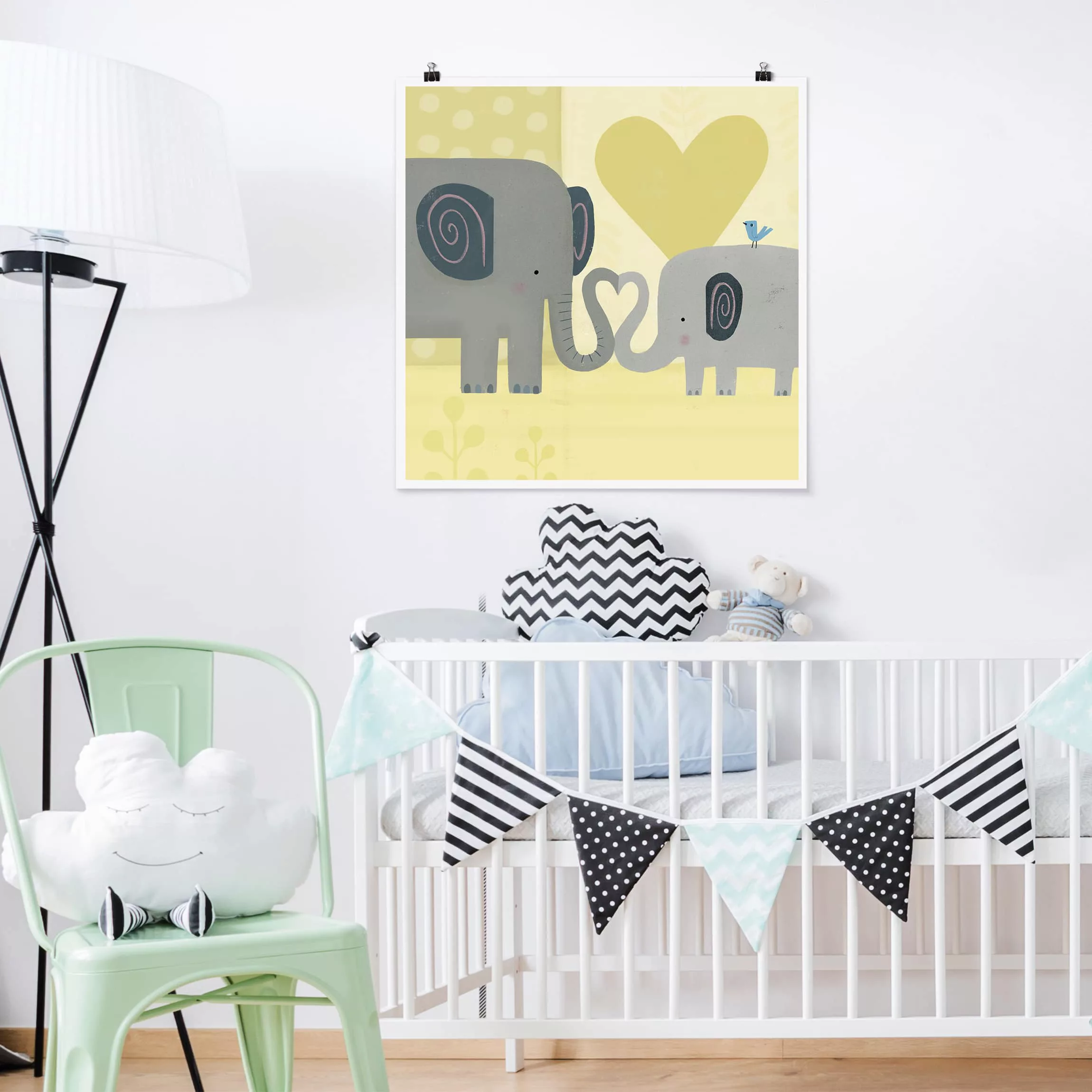 Poster Tiere - Quadrat Mama und ich - Elefanten günstig online kaufen