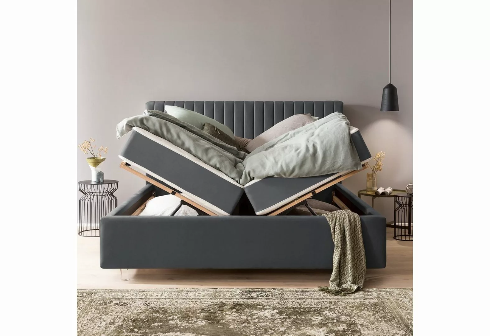 BettCo Stauraumbett Paris (in Dunkelgrau Velours, 160 x 200 cm), Bettkasten günstig online kaufen