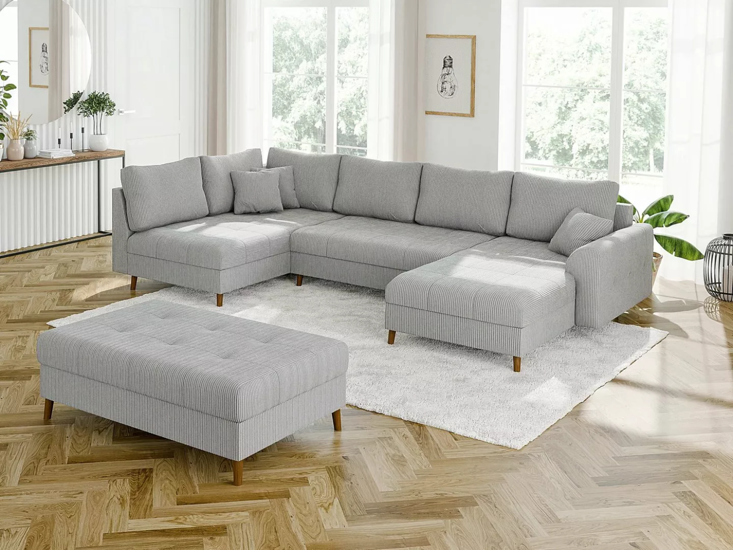 S-Style Möbel Wohnlandschaft und Hocker Zara mit Schlaffunktion aus Cord-St günstig online kaufen