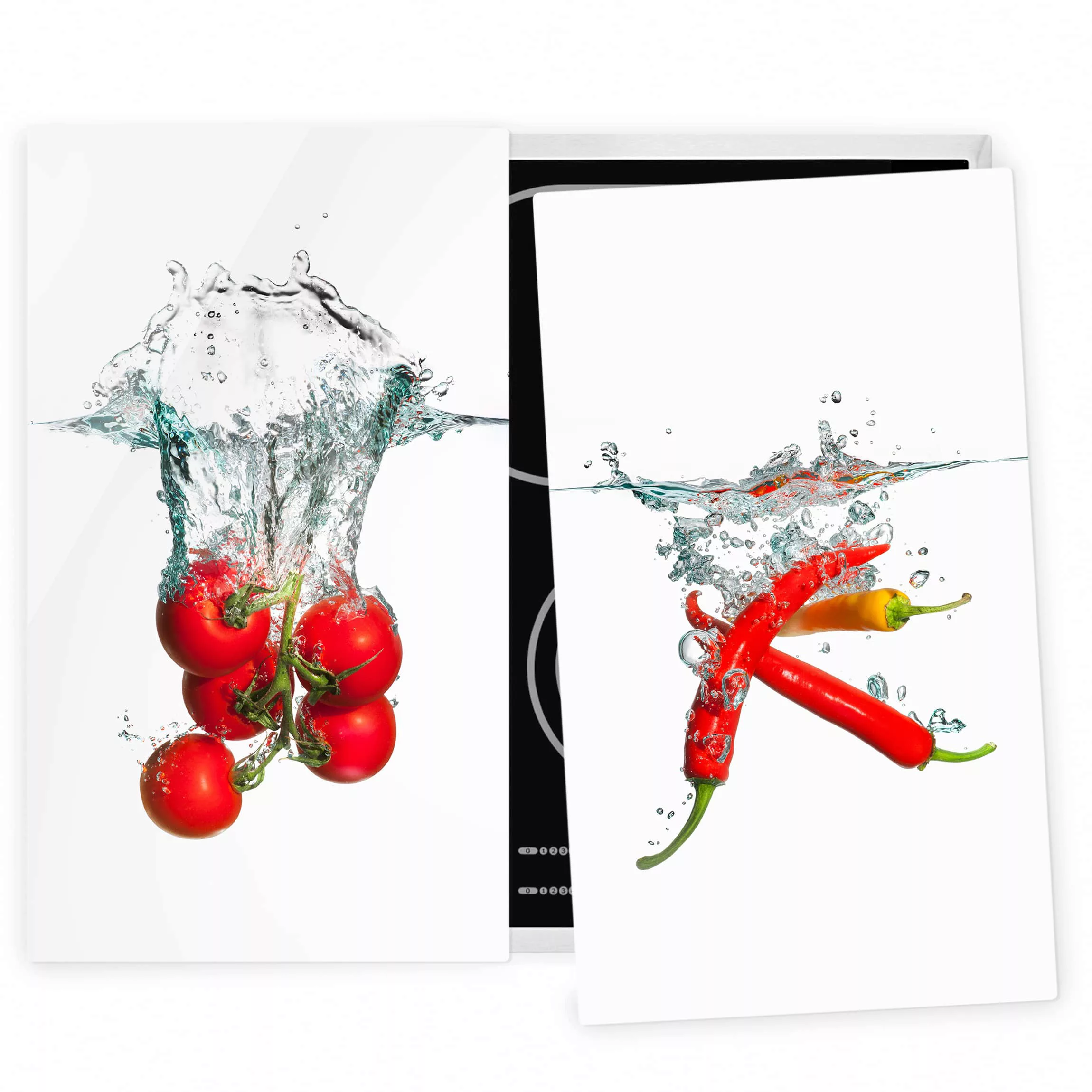 2-teilige Herdabdeckplatte Glas Kulinarisch Tomaten und Chilischoten im Was günstig online kaufen
