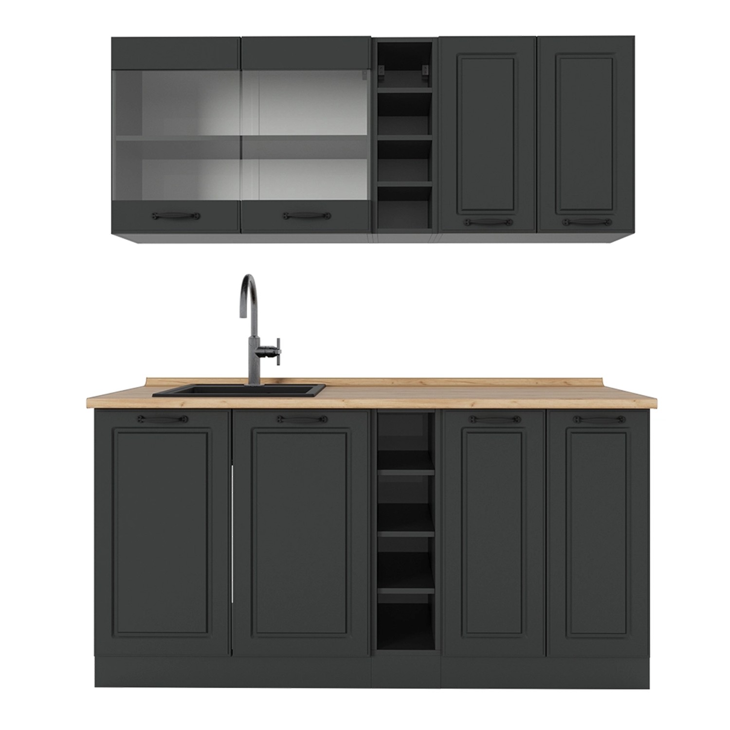 Vicco Küchenzeile R-Line, Anthrazit Landhaus/Anthrazit, 160 günstig online kaufen