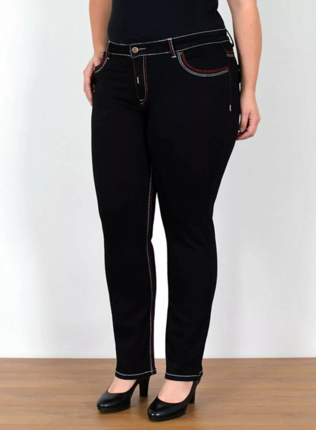 ESRA Straight-Jeans FJ755 High Waist Jeans Damen Straight Fit mit dicker Na günstig online kaufen