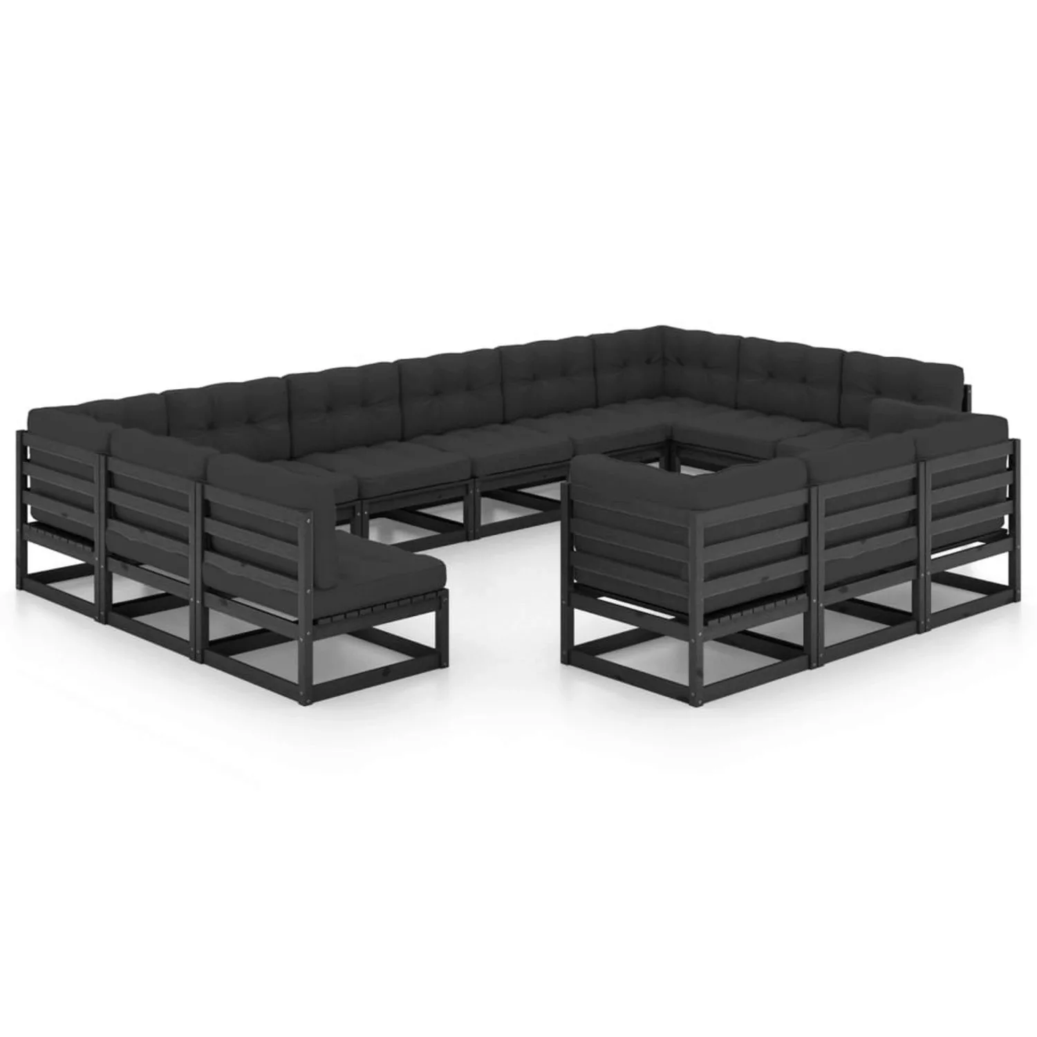 13-tlg. Garten-lounge-set Mit Kissen Schwarz Massivholz Kiefer günstig online kaufen