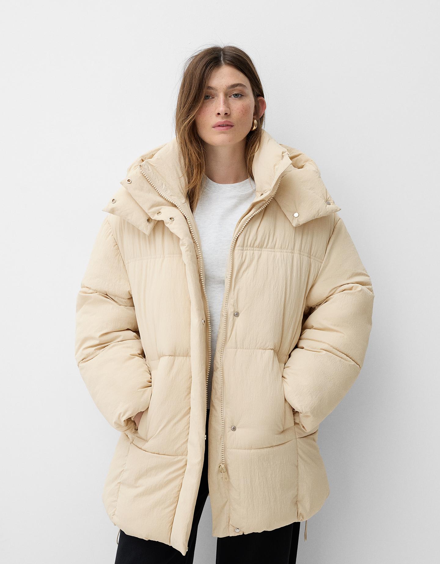 Bershka 3/4-Mantel Kapuze Damen Xl Sandfarbe günstig online kaufen