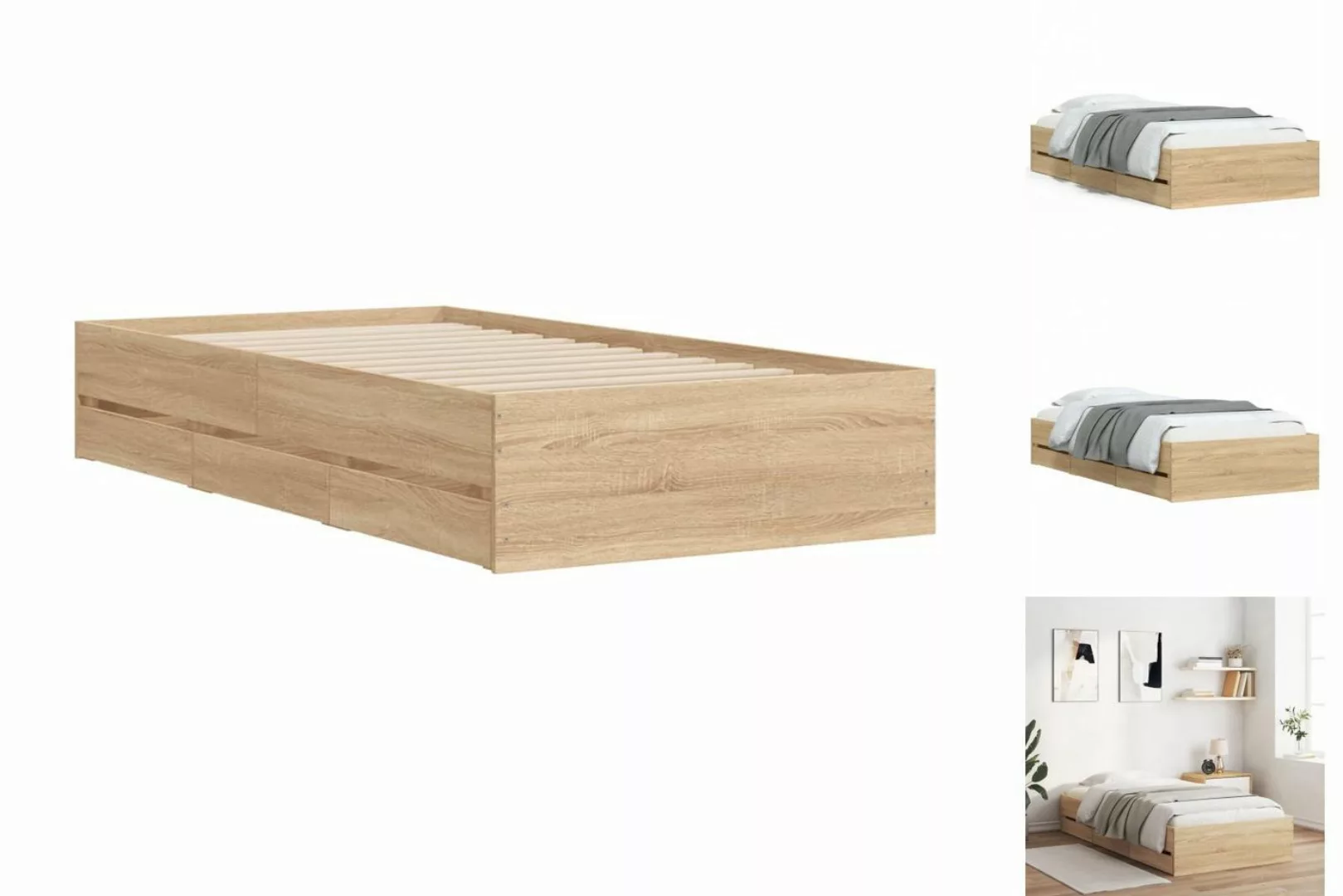 vidaXL Bett Bettgestell mit Schubladen Räuchereiche 75x190 cm Holzwerkstoff günstig online kaufen